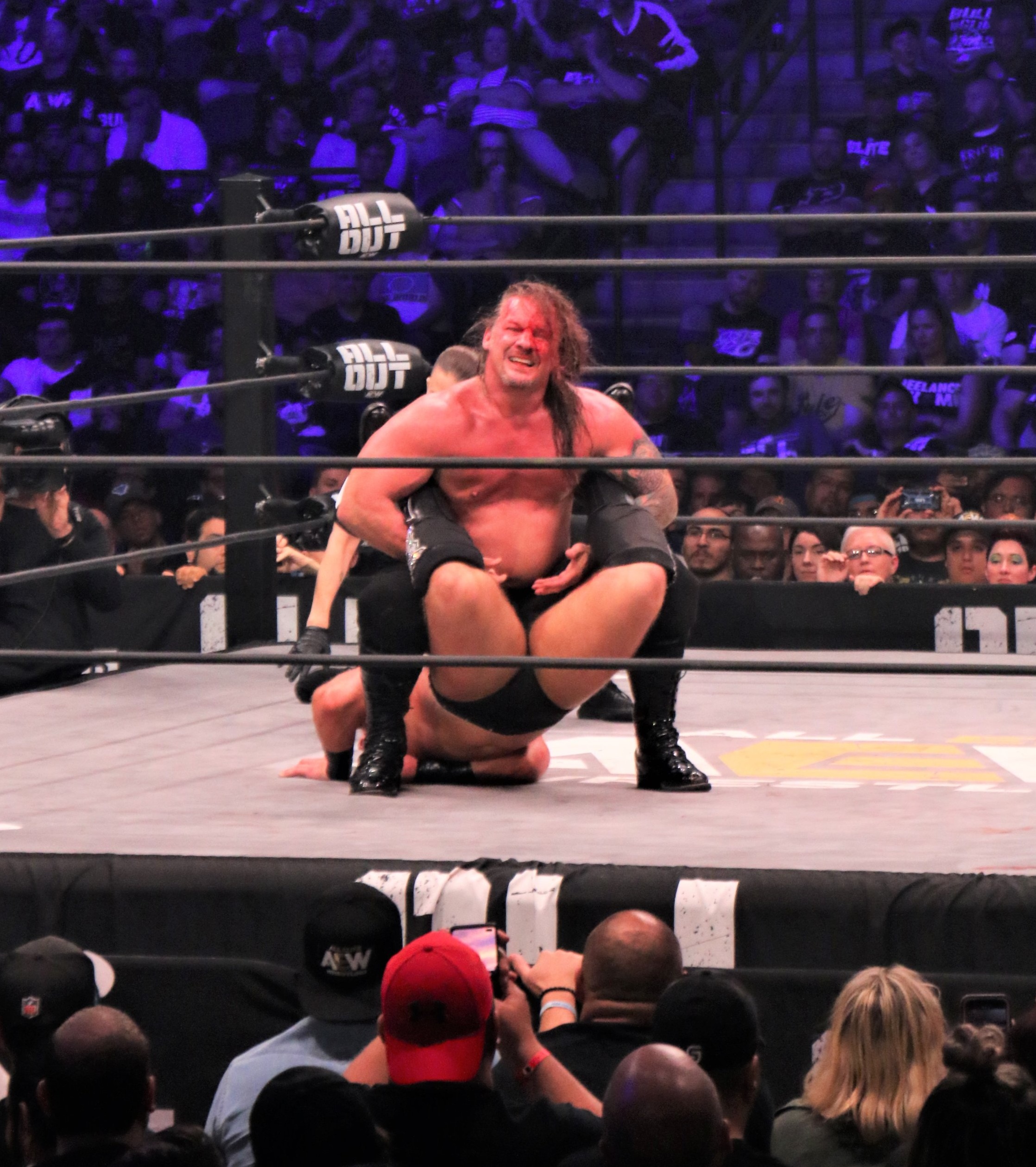 A bloody Chris Jericho puts Hangman Page in the Walls of Jericho moments before he became the first-ever AEW World Champion at All Out on Saturday, August 31. (Photo by Mike Pankow)