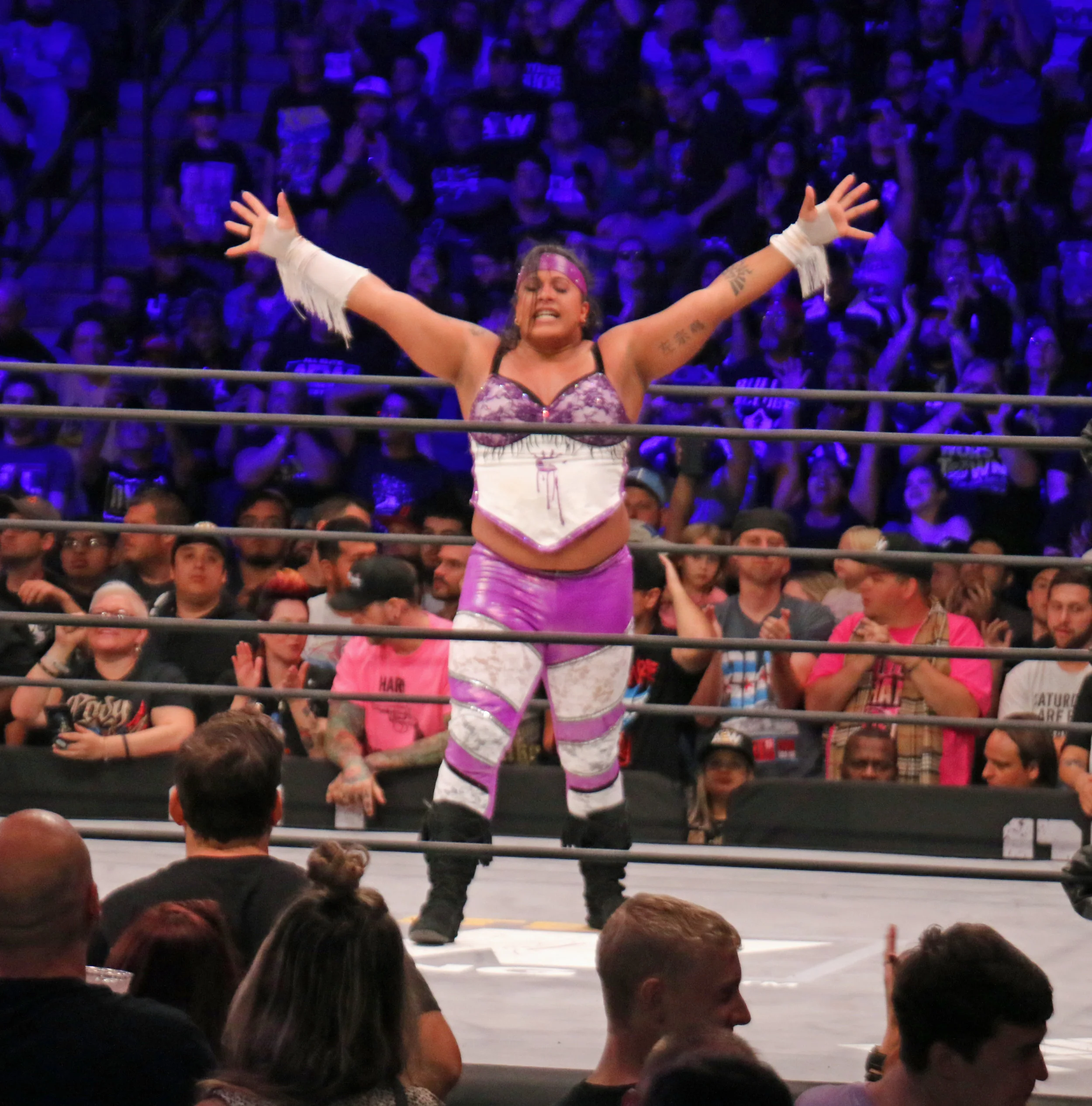 Nyla Rose celebrates her victory in the Women’s Casino Battle Royale on the “Buy In” kickoff show. She will face Riho for the AEW Women’s Championship on Oct. 2 (Photo by Mike Pankow)