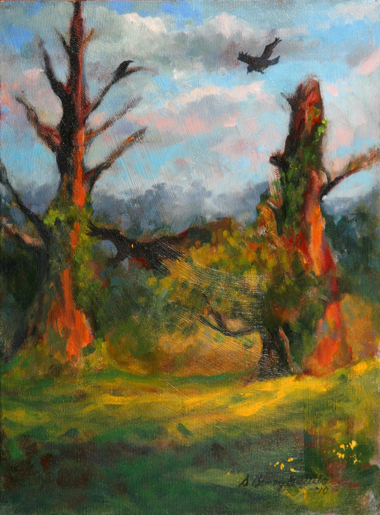 "The Ones Left Behind", oil on panel, 23 x 31 cm, 9 x 12". Sold. "Los que quedaron atrás", óleo sobre tabla, 23 x 31 cm. Vendido.