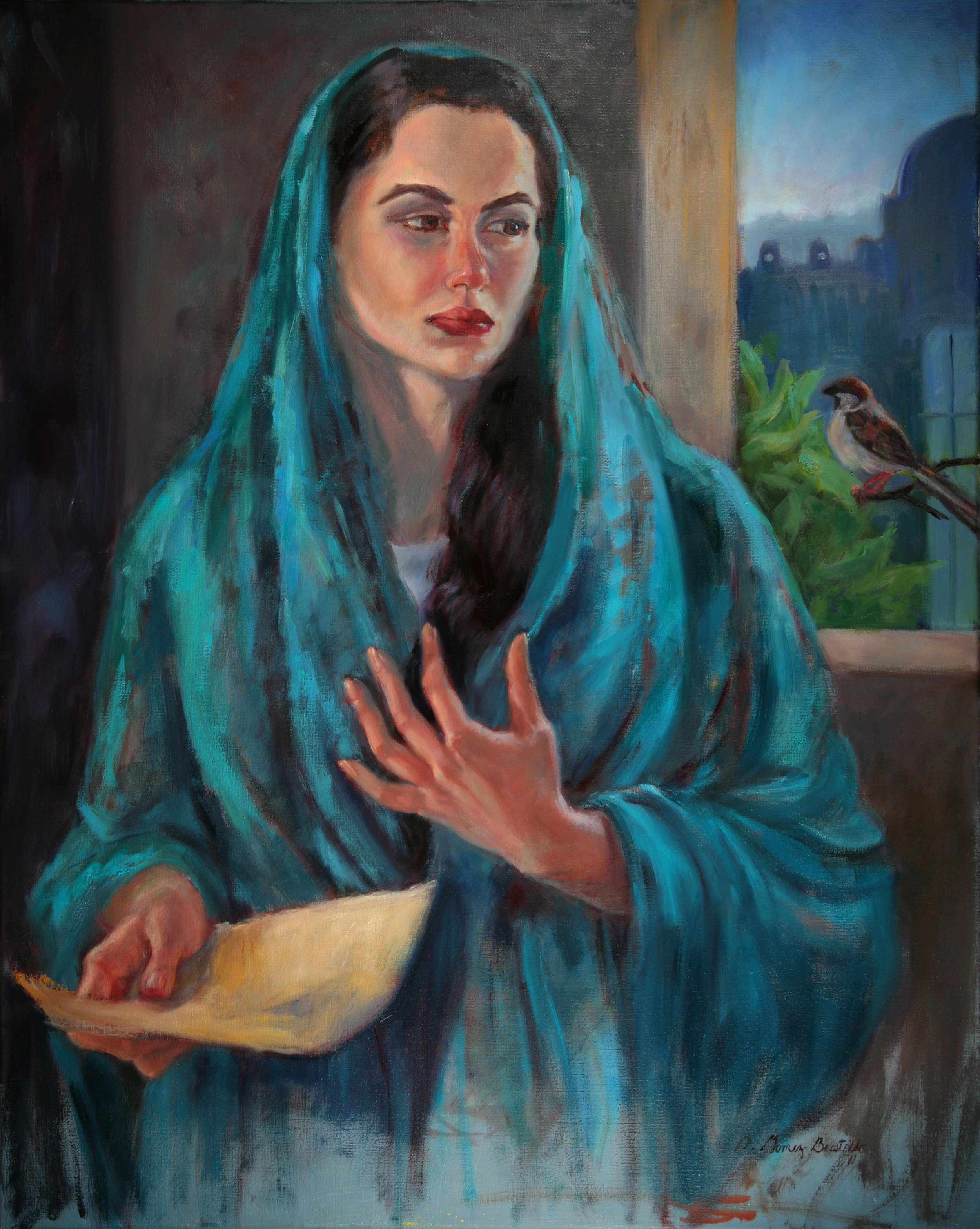 "Esther", oil on canvas, 30 x 24", sold. "Ester", óleo sobre lienzo, 76 x 71 cm, vendido