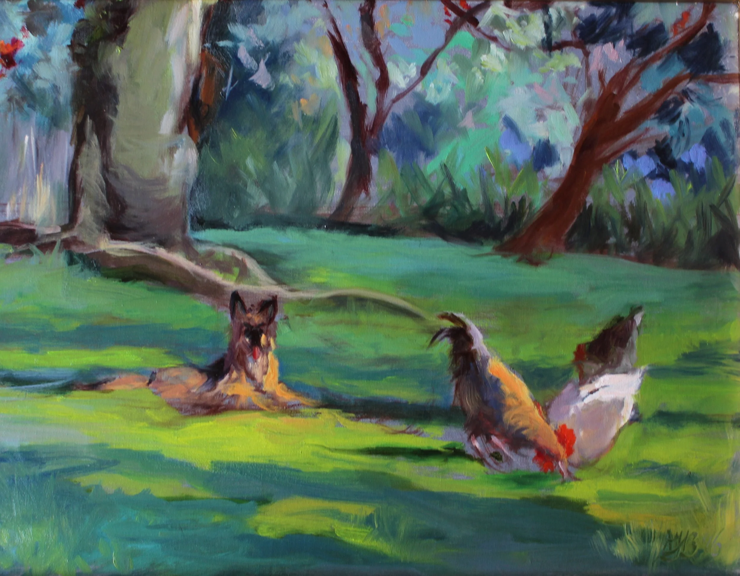 "Ruby & Rafiki", oil on panel, 11 x 14", not available. "Ruby y Rafiki", óleo sobre tabla, 28 x 36 cm. No disponible.