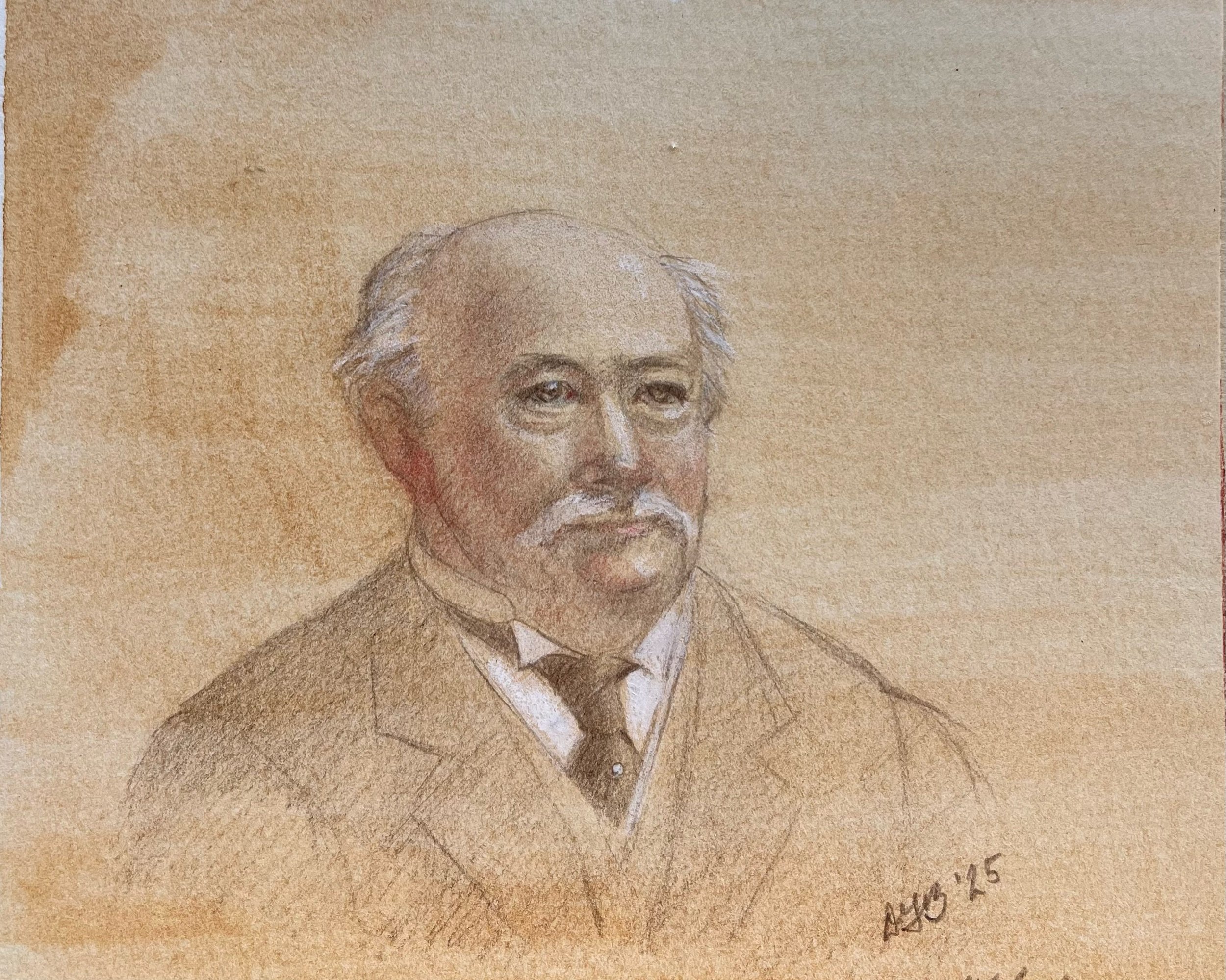 "Miles A. Pasman", 4.5 x 6.5", pencils on tainted paper. NFS. "Miles A. Pasman", lápices sobre papel coloreado, 11 x 14 cm. No disponible 