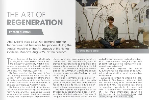 An article written about my work while I was Community Artist in Resident at The Bascom in Highlands, North Carolina.