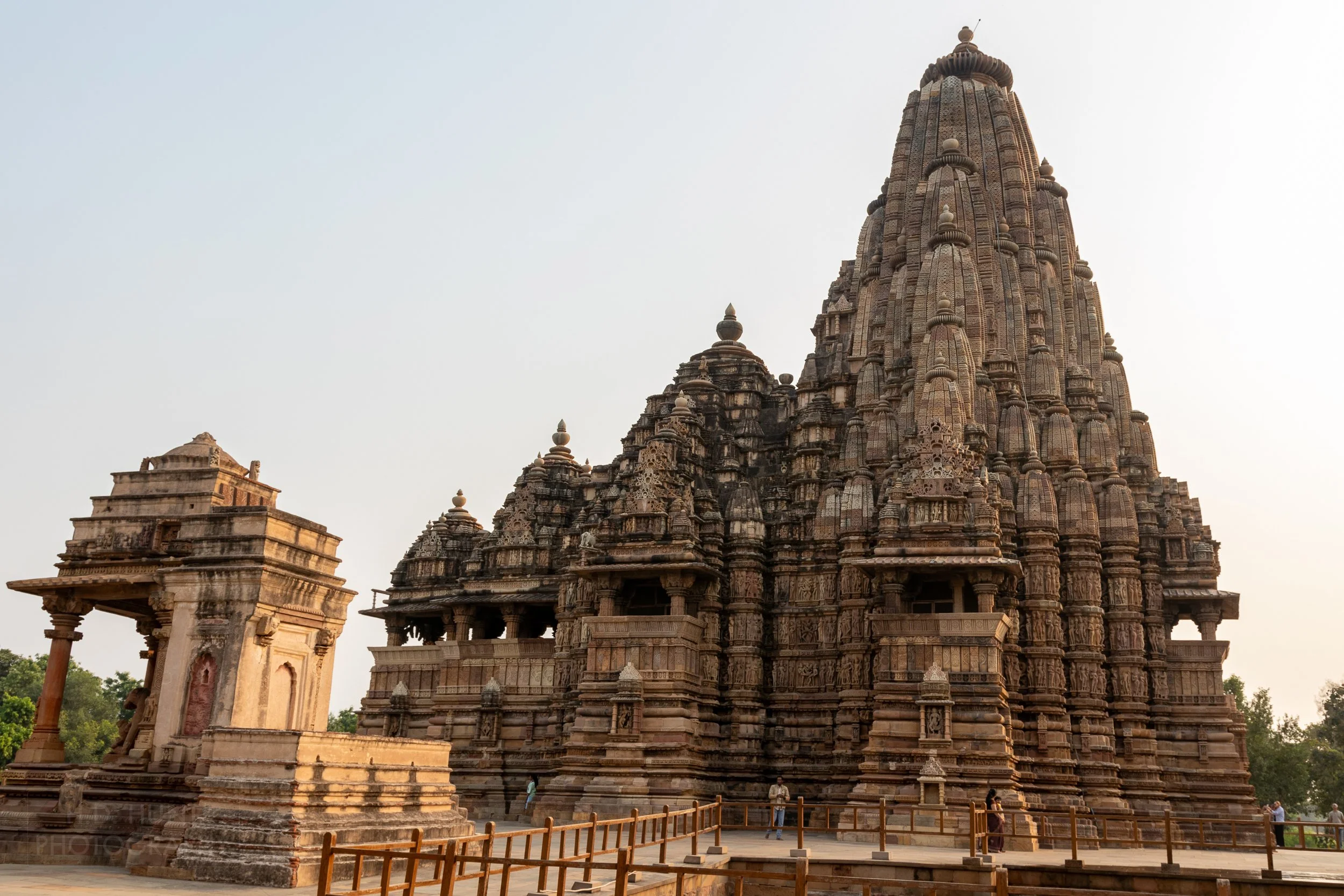 A wide-angle of the rising stone tower of Kandariya Mahadeva, Khajuraho Group of Monuments, India.