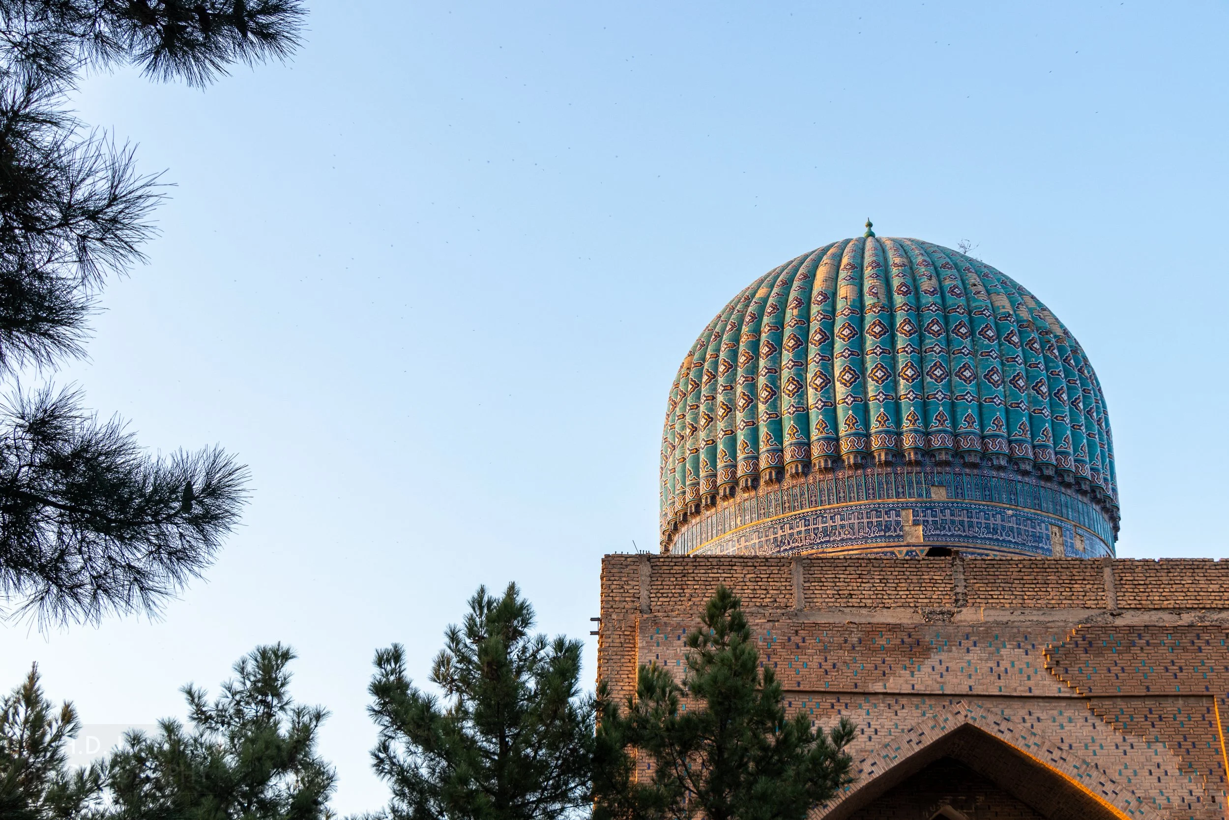 Blue dome at the Bibi-Khanym Mosque, Samarkand, Uzbekistan.