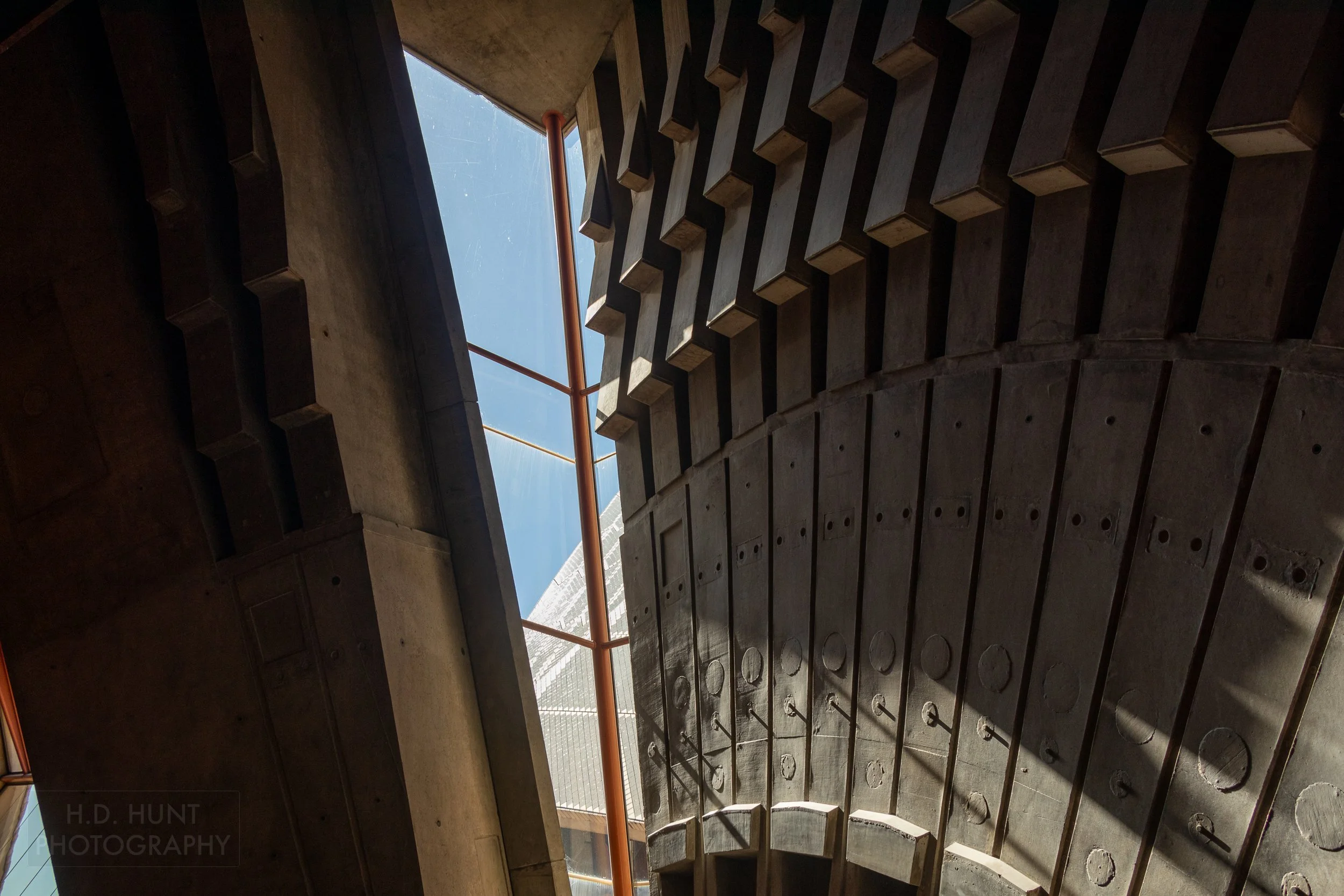 The structural supports of the Sydney Opera House are seen in the building's interior, Sydney, New South Wales, Australia.