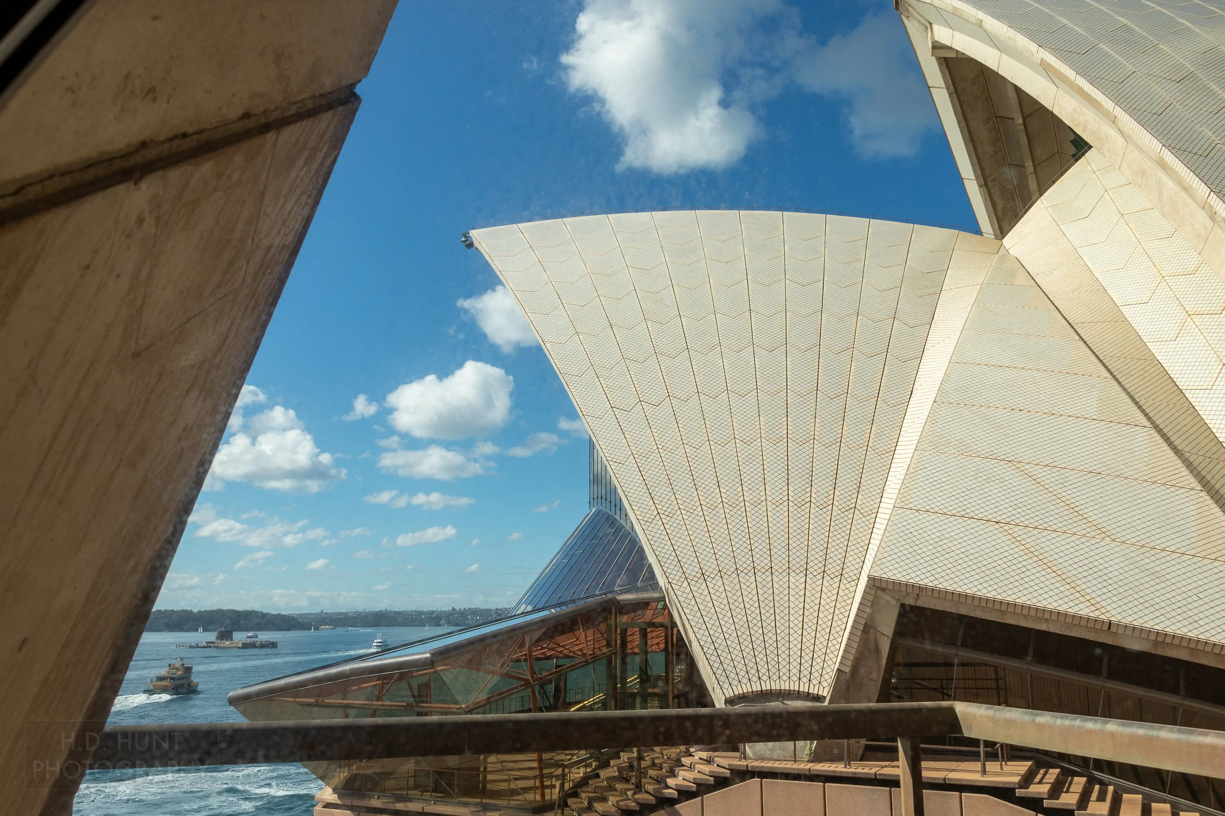The Sydney Opera House roof is seen from the building's interior, Sydney, New South Wales, Australia.