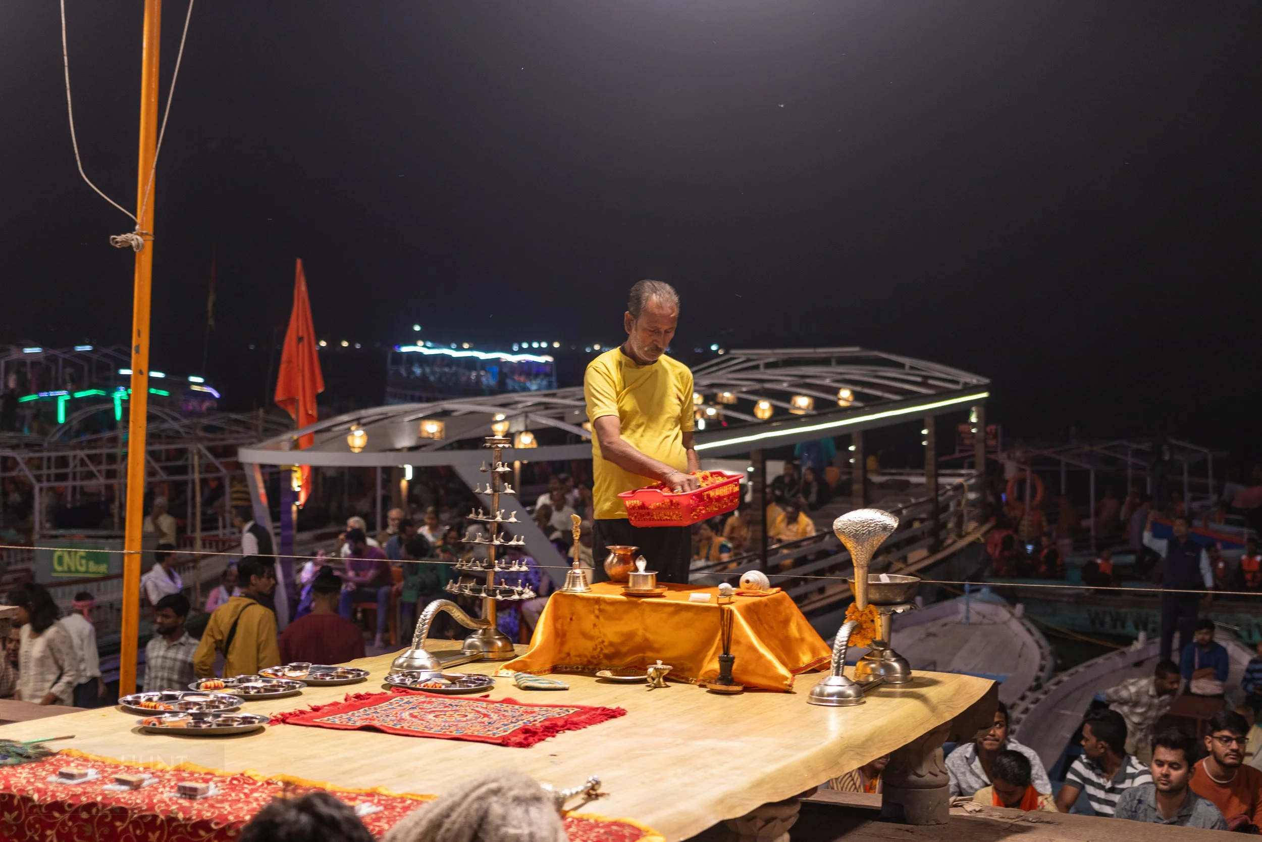 A man prepares a religious ceremony, Varanasi, India.
