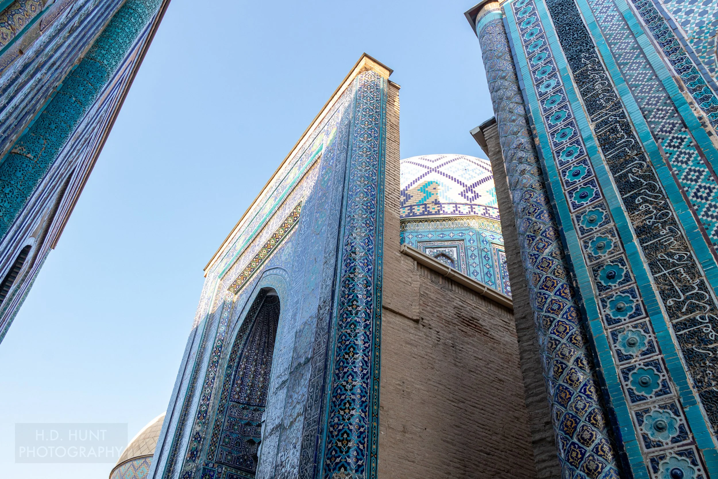 Exterior of the mausoleum of Shirin Bika Aga at the Shah-i-Zinda necropolis, Samarkand, Uzbekistan.