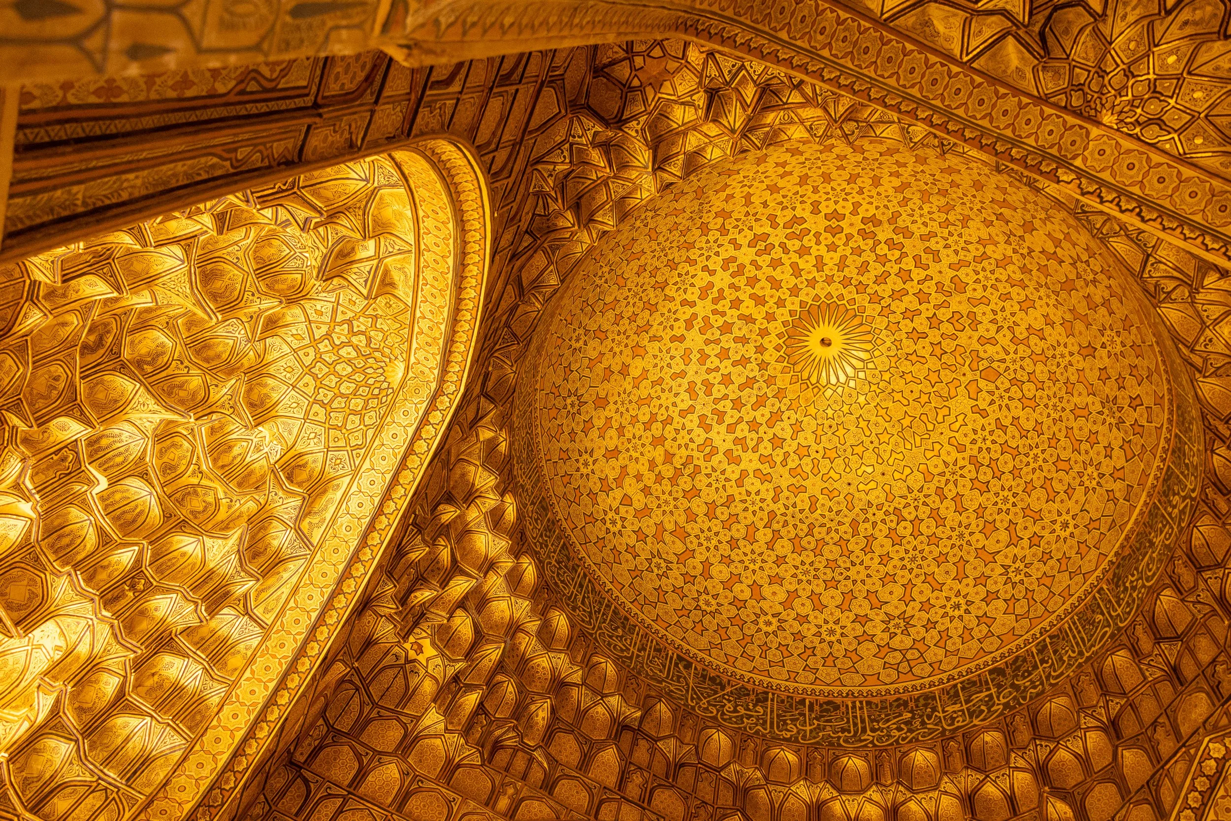 Interior dome of a mausoleum at the Shah-i-Zinda necropolis in Samarkand, Uzbekistan.