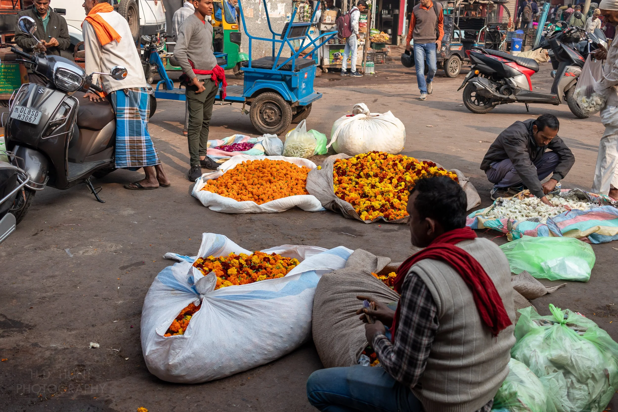 Dried flower petals being sold, Chandni Chowk, Delhi, India.