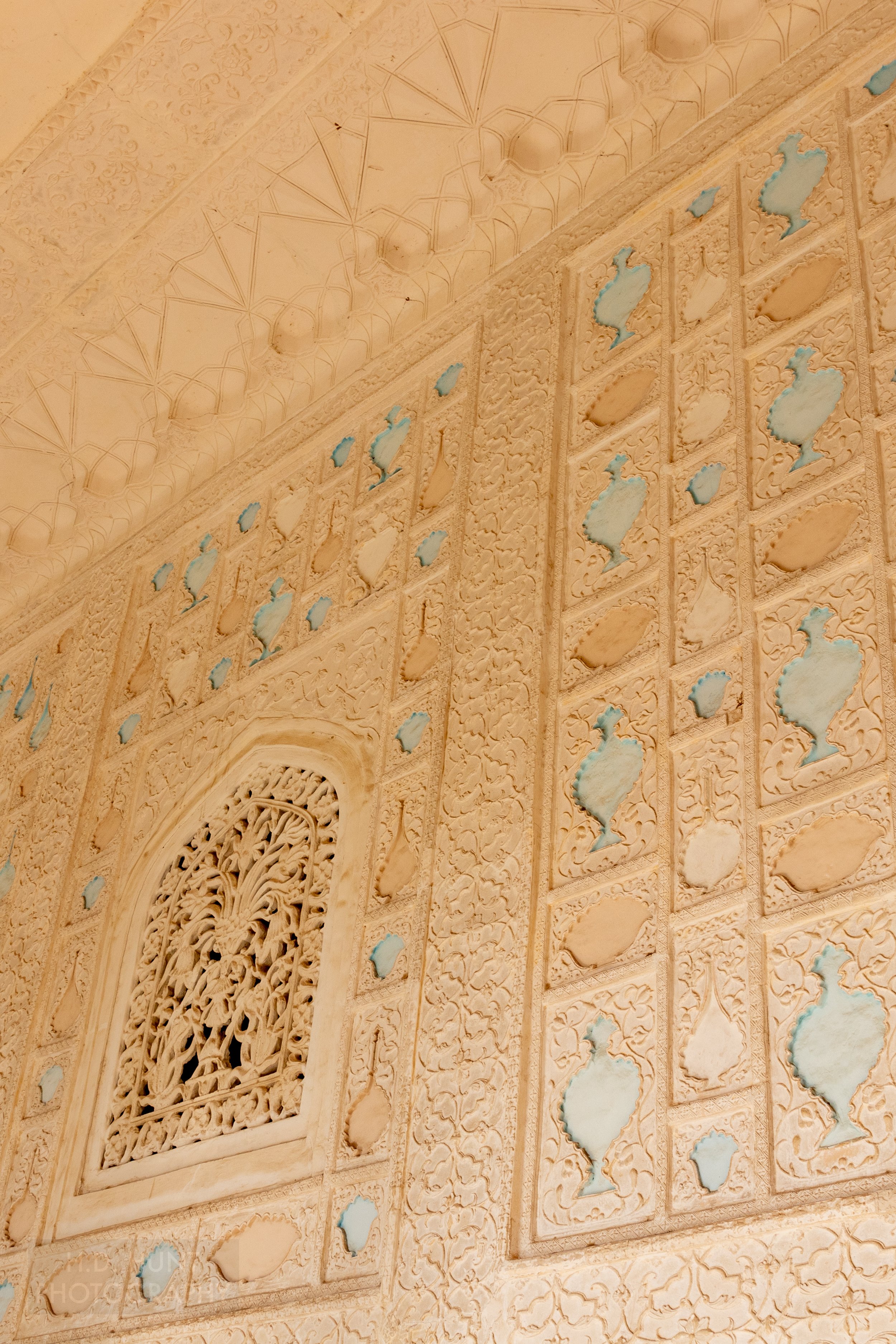 Delicate wall carvings, Amber Fort, Amer, India.