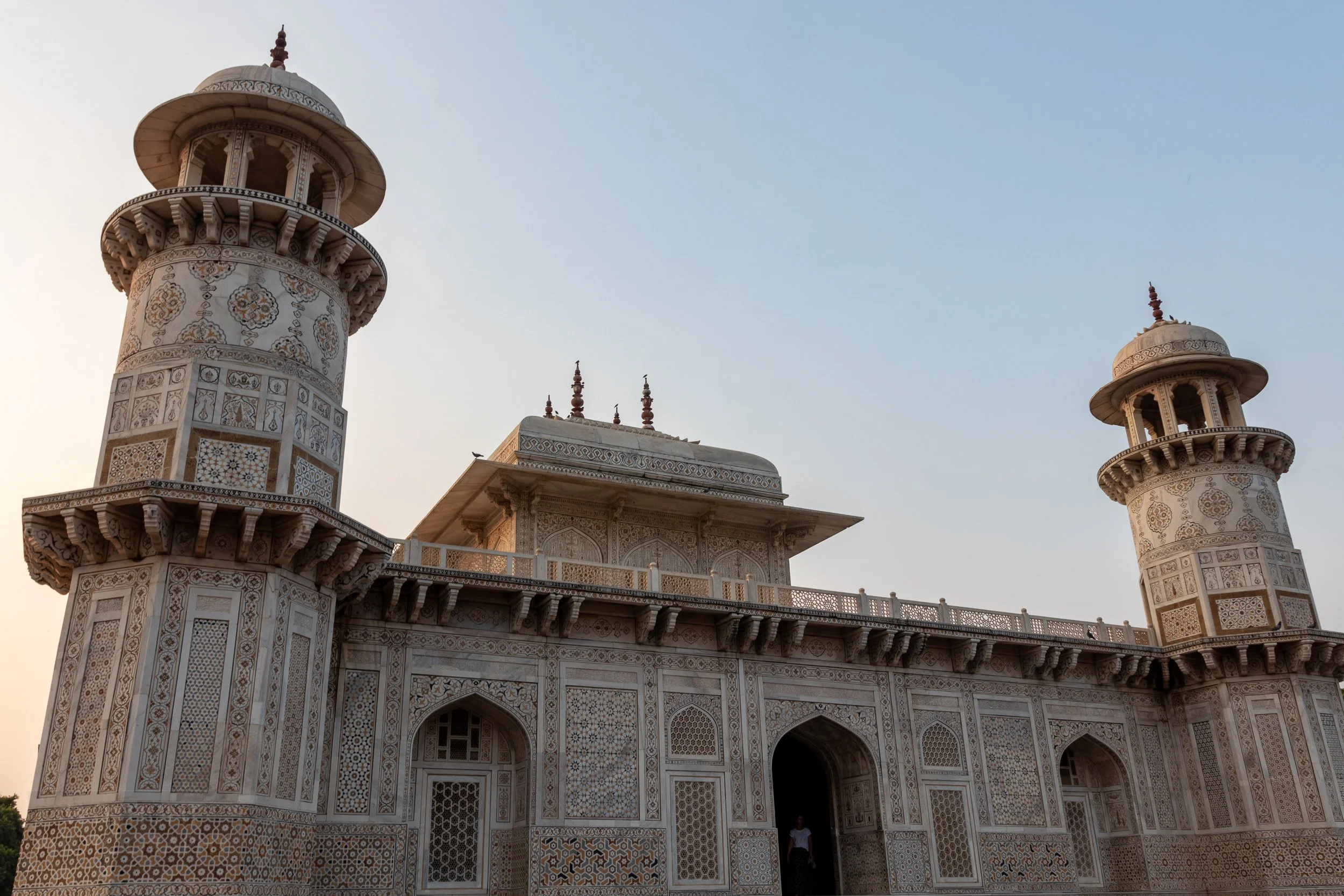 A wide-angle view of the front of the Tomb of I’timad-ud-Daulah, Agra, India.