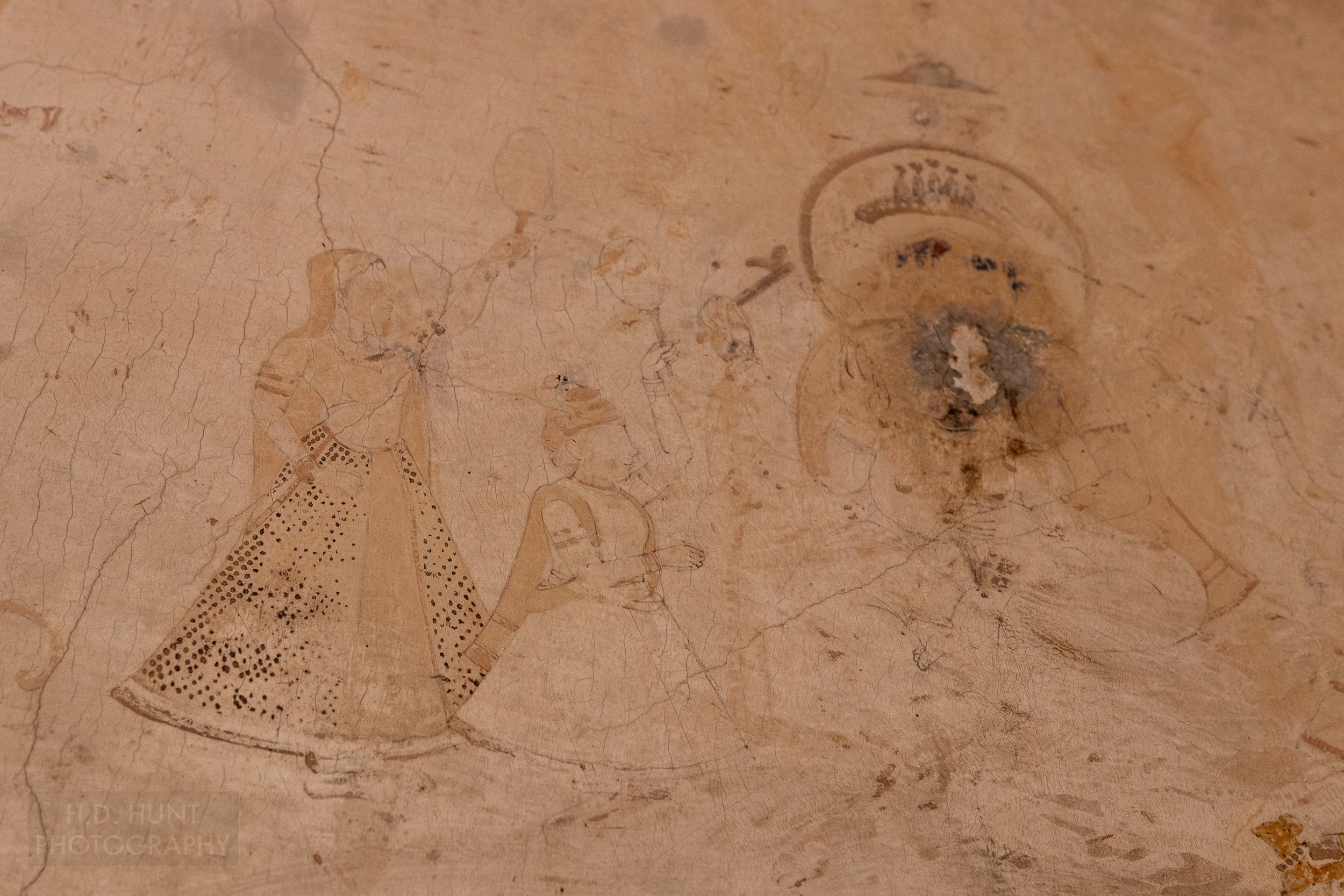Faint drawings on an interior wall, Amber Fort, Amer, India.