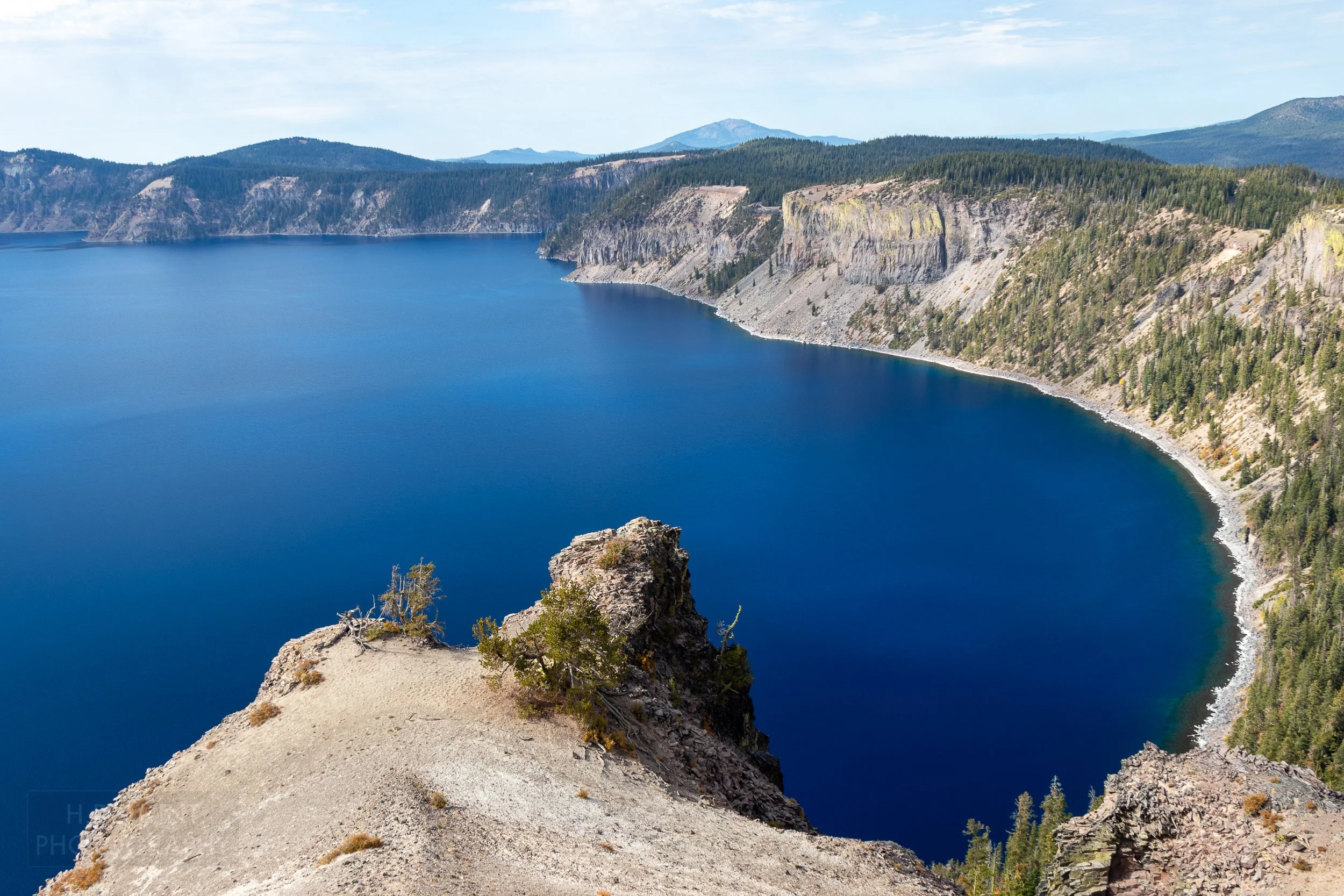 A view of the shoreline along the eastern edge of Crater Lake, Oregon, United States.