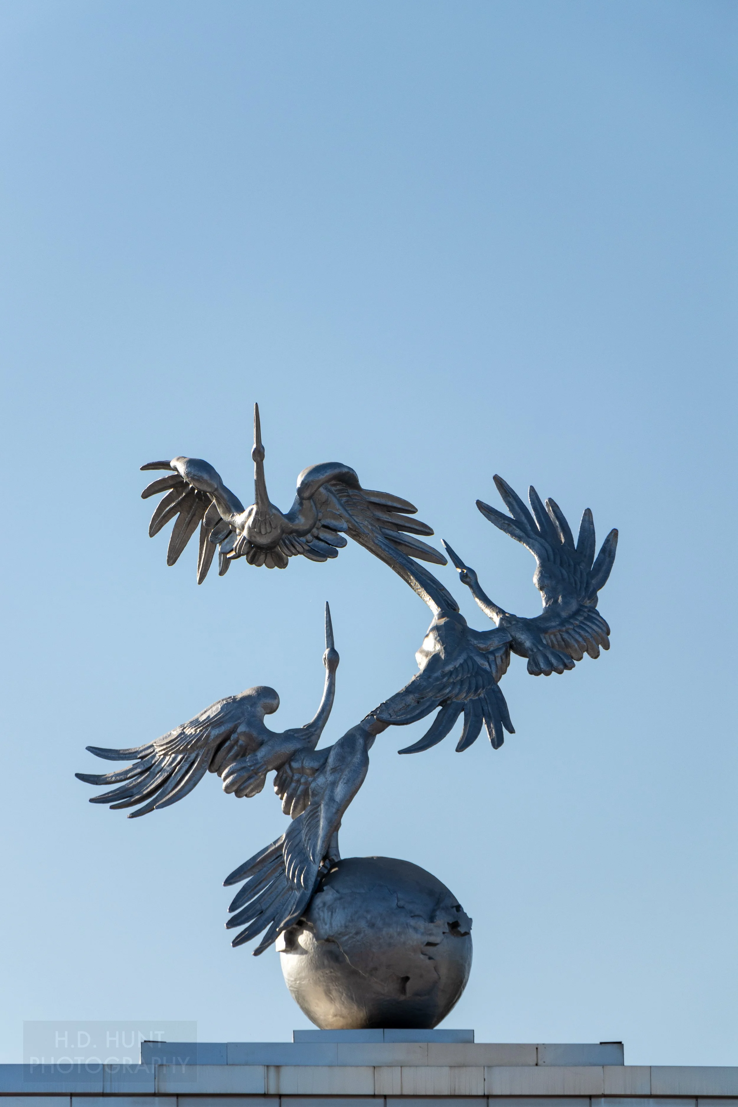 Storks adorn the main entrance archway to Independence Square in Tashkent, Uzbekistan.