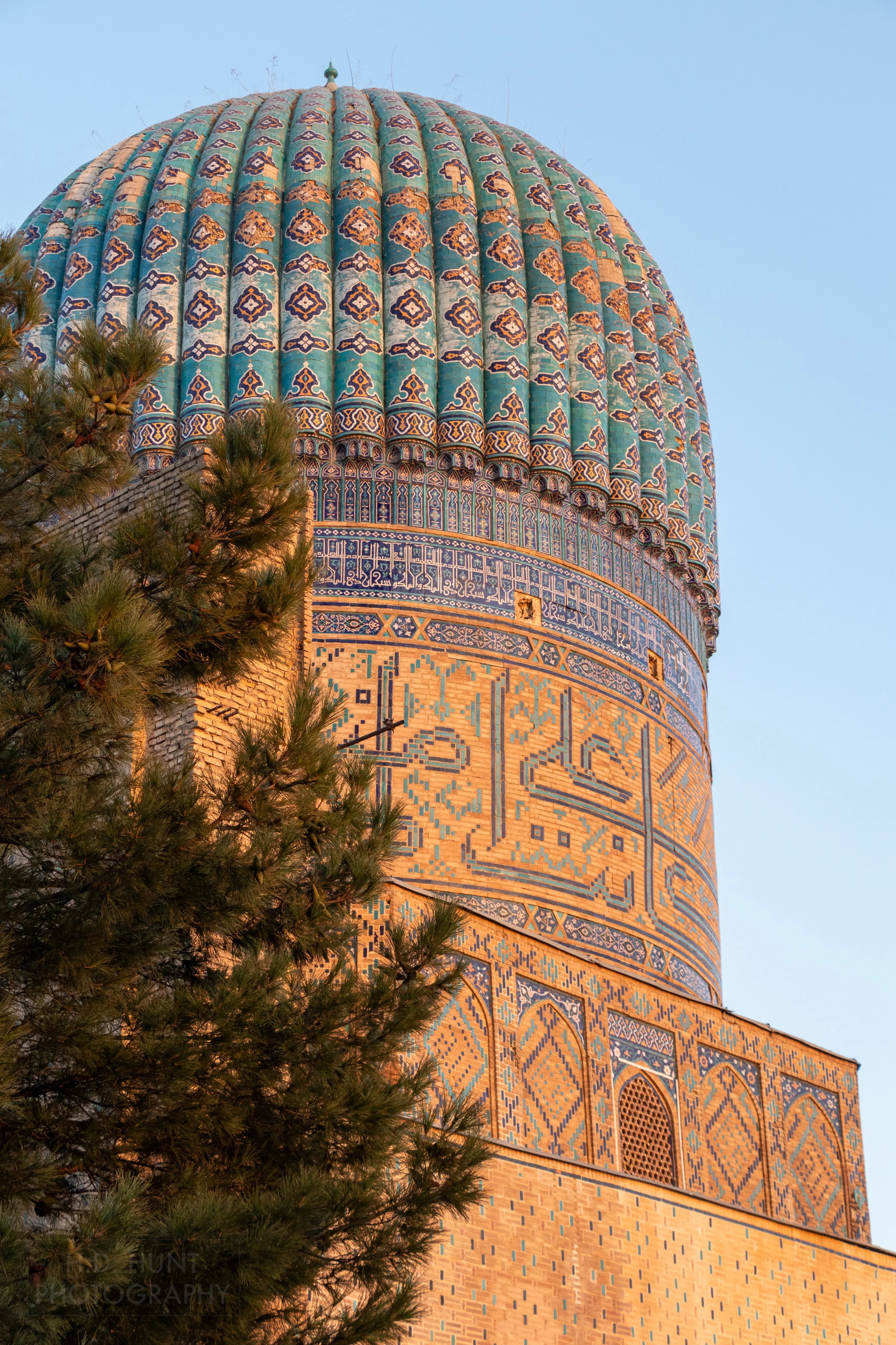 Close-up of a dome exterior at the Bibi-Khanym Mosque, Samarkand, Uzbekistan.