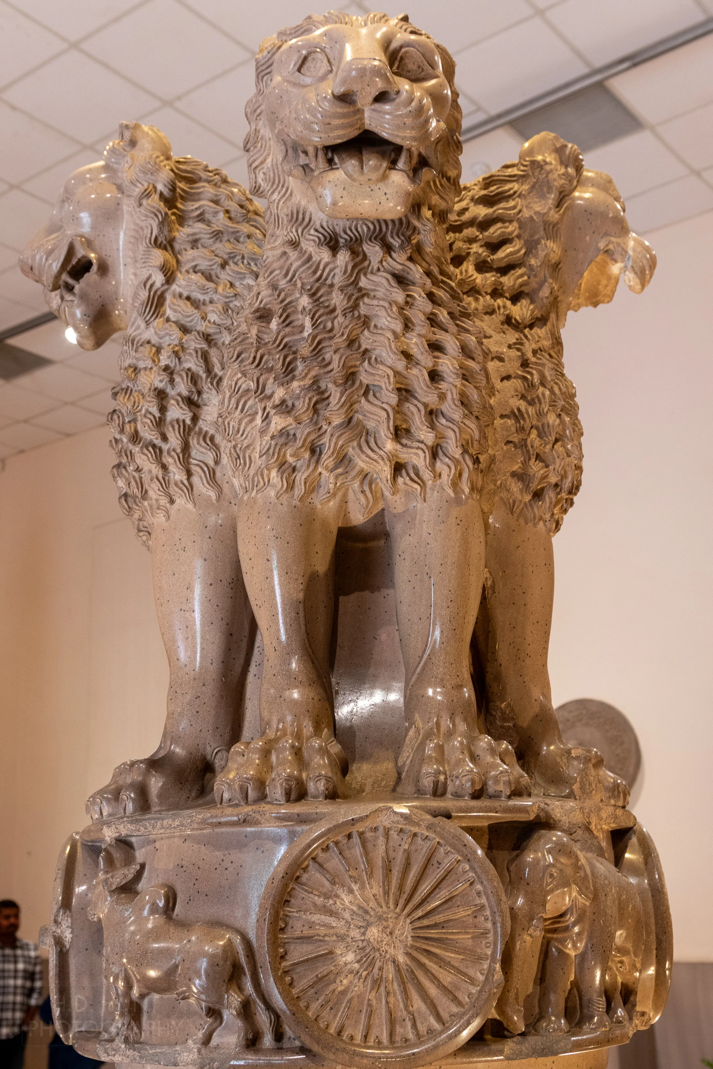 A stone pillar depicting lions, Sarnath, India.
