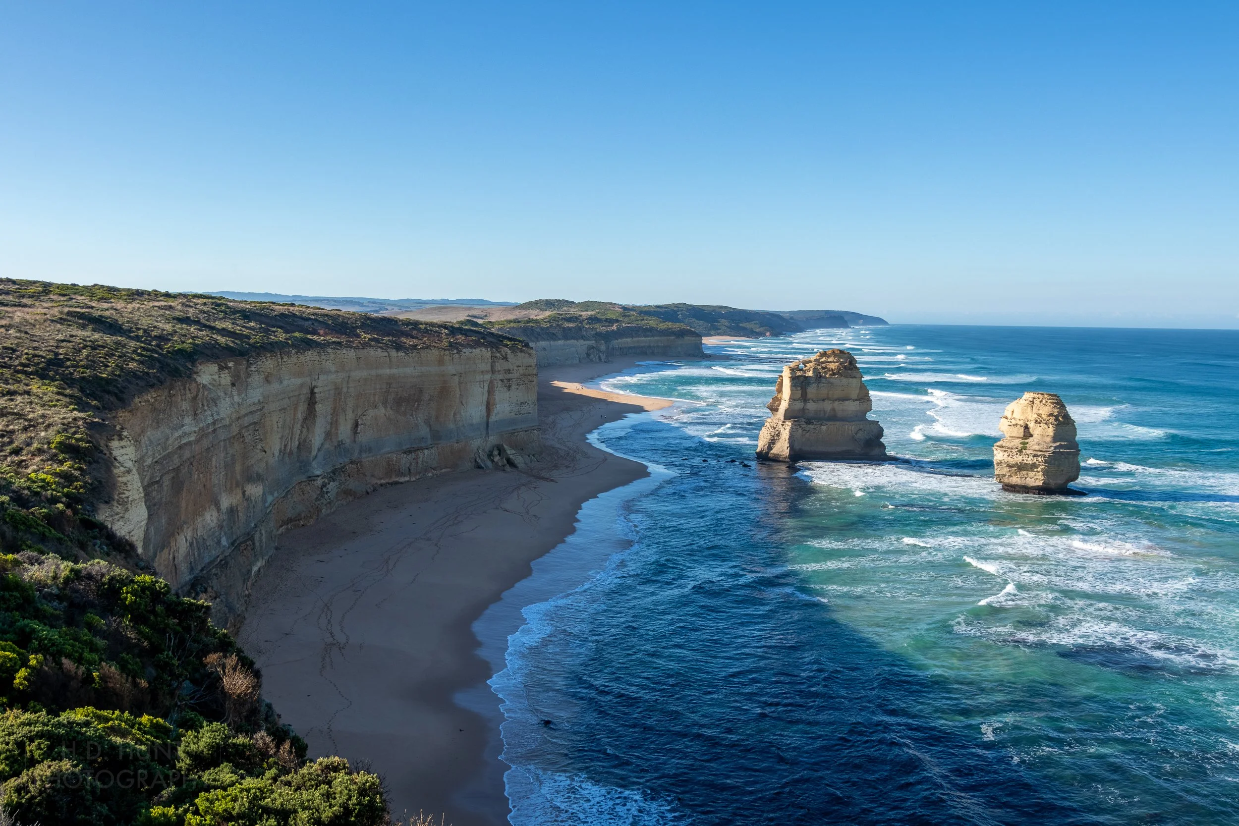 Gibson Beach is seen from the Saddle Viewpoint, Victoria, Australia.