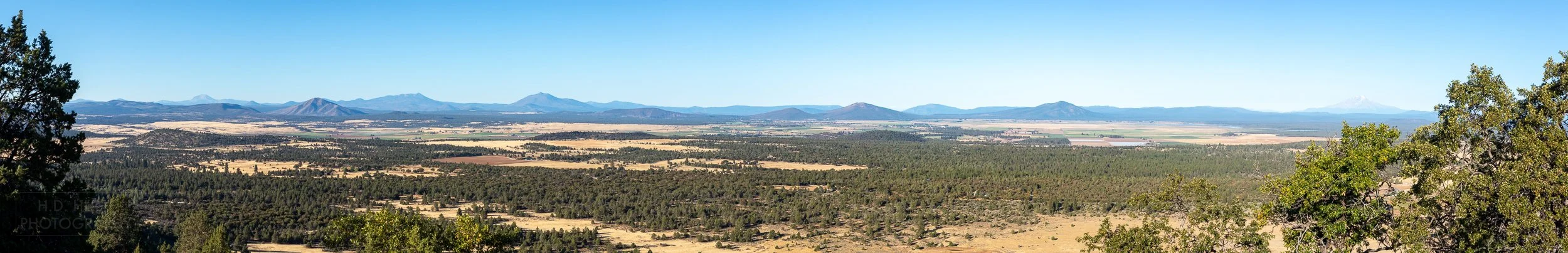 A panorama of the tall mountains which make up the southern end of the Cascade Range, California, United States.