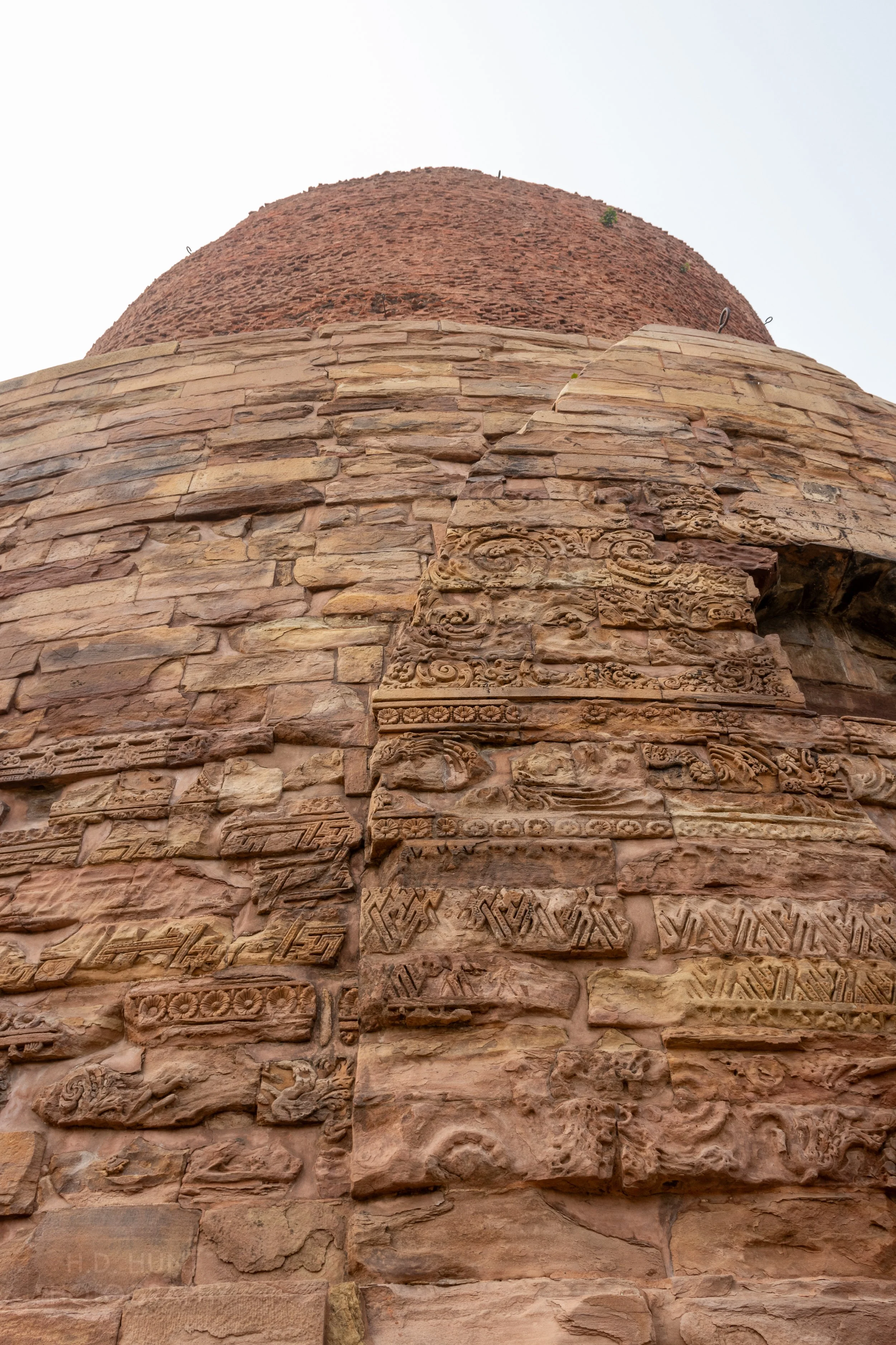Close-up of a large stone tower, Sarnath, India.