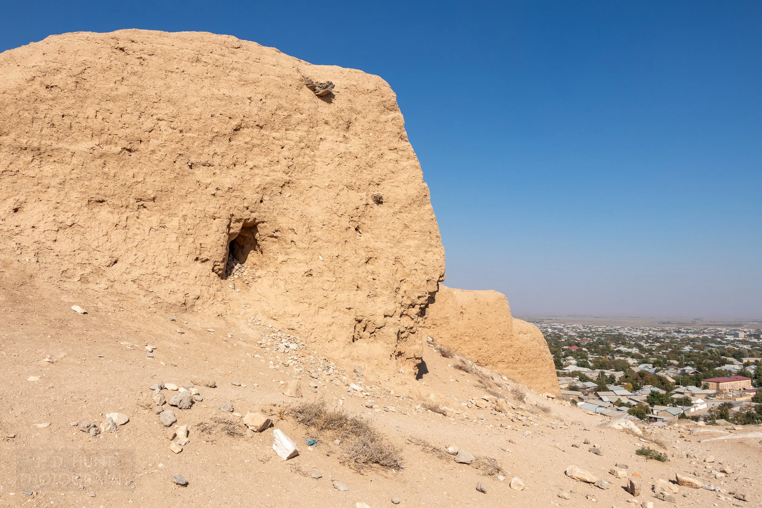 Ancient earthwork remains of the Nurota Fortress, Uzbekistan.