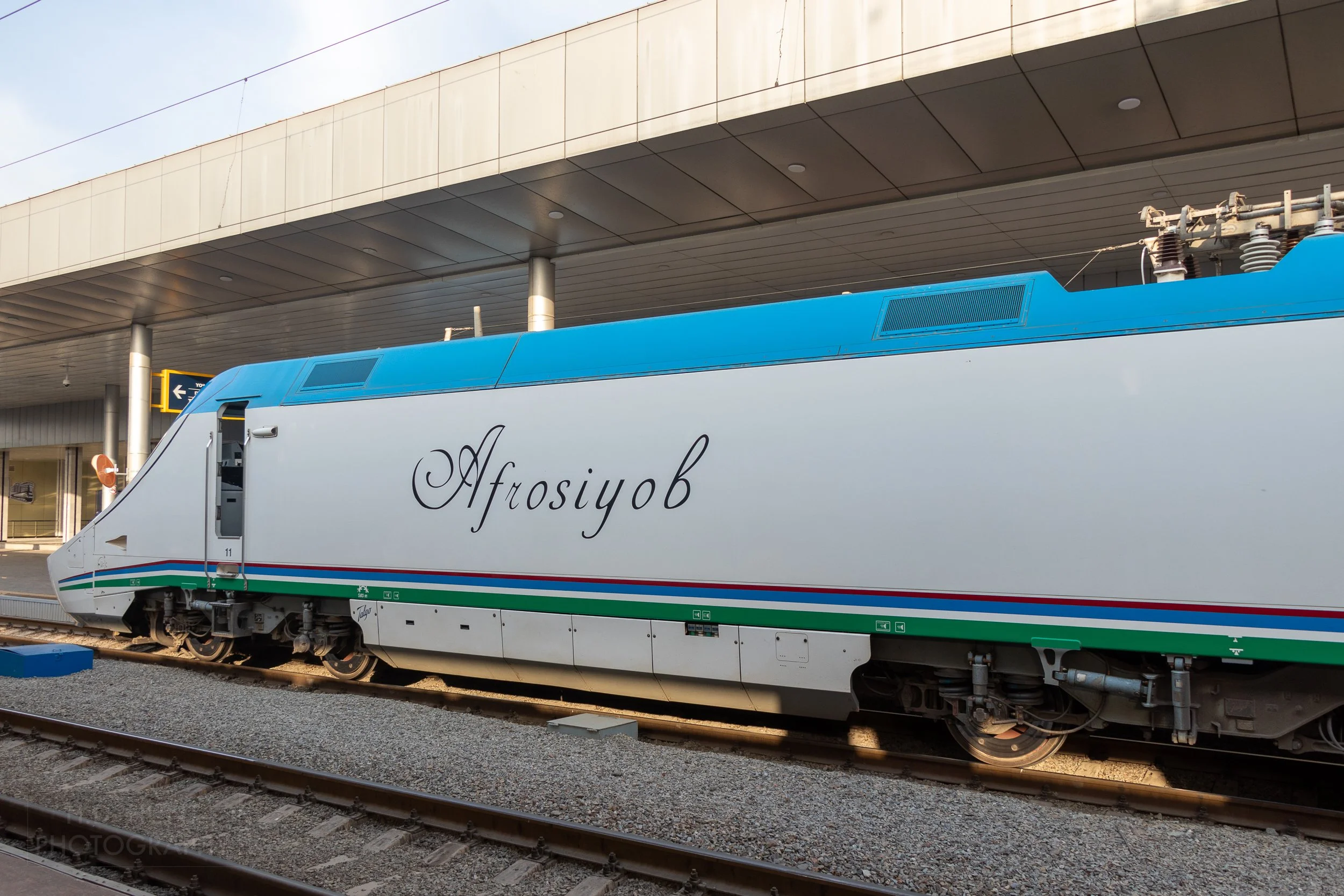 Afrosiyob high speed locomotive at the Central Train Station in Tashkent, Uzbekistan.