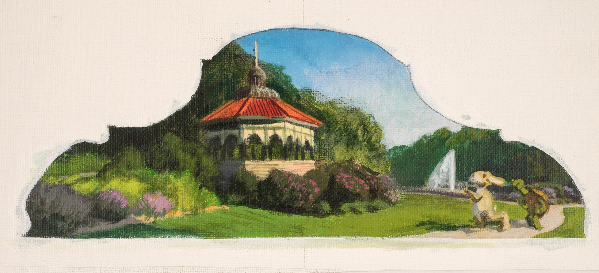 Jonathan Queen, Eden Park Gazebo Acrylic on Canvas, 19x13 in.
