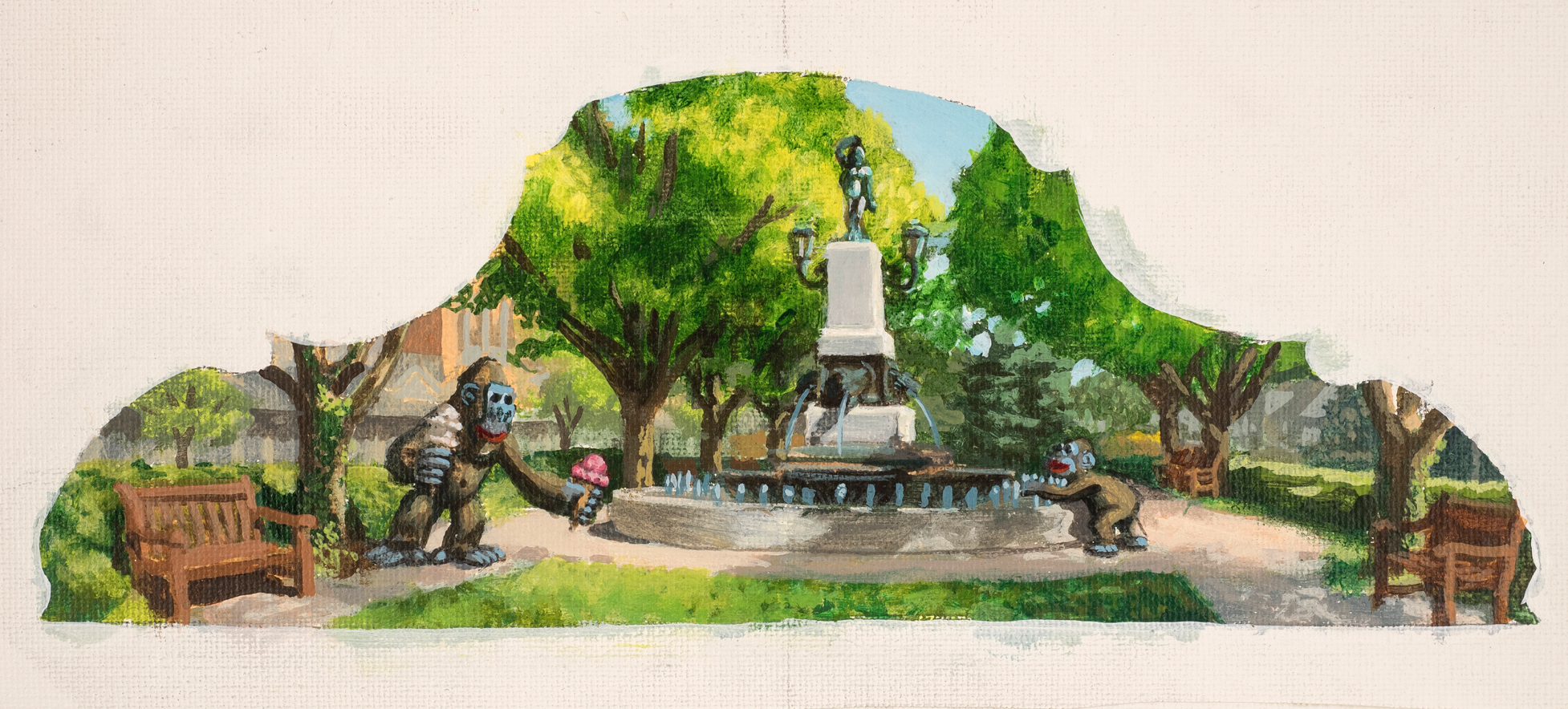 Jonathan Queen, Hyde Park Sqare Acrylic on Canvas, 19x13 in.