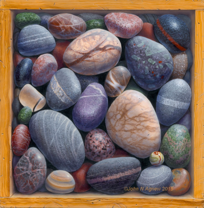 JOHN H. AGNEW, BOX OF ROCKS #5 ACRYLIC ON PANEL, 10 IN. X 10IN.