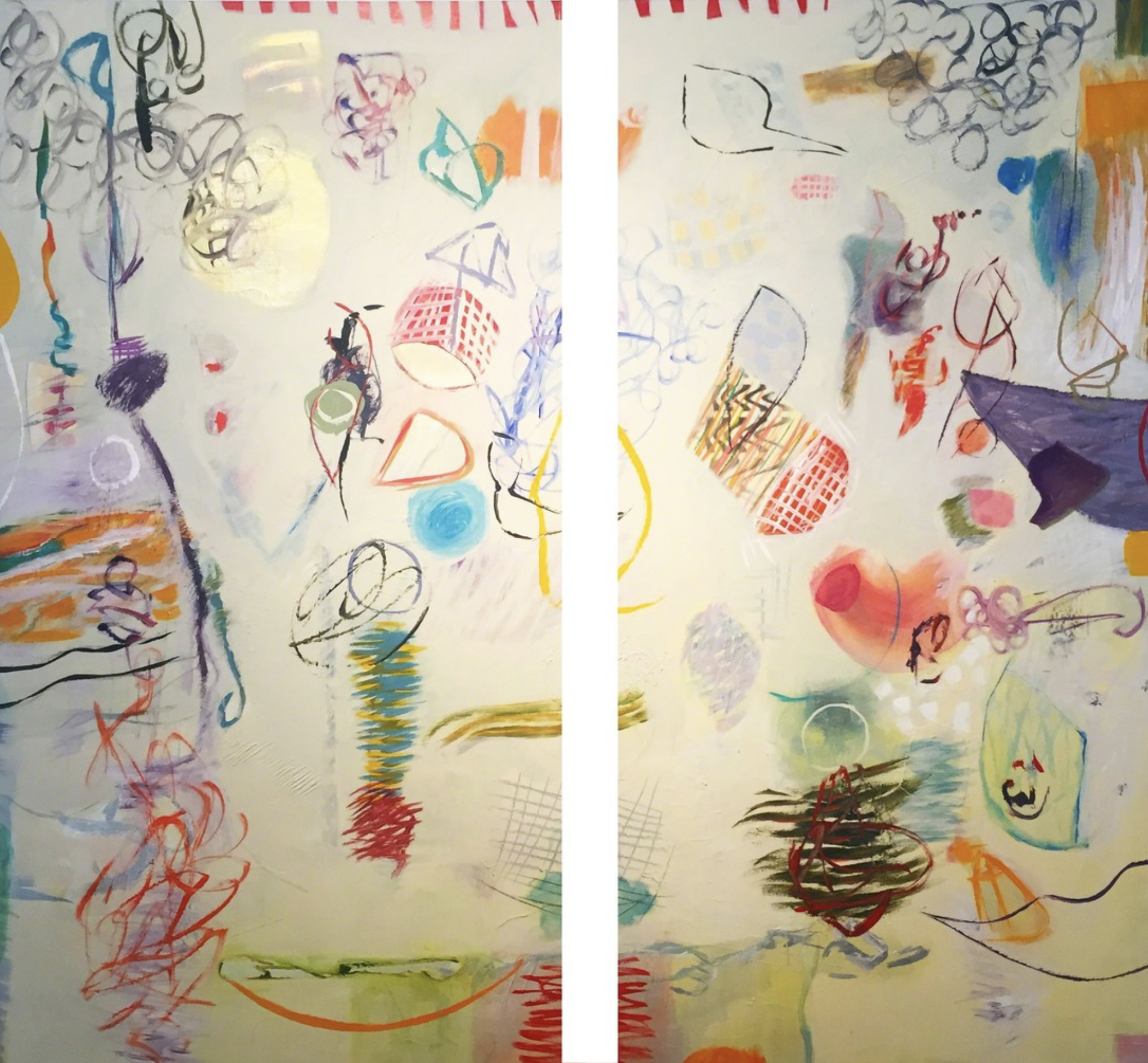 Lamar Briggs, Orange Bird (Diptych) Acrylic on Canvas, 68 in. x 72 in.