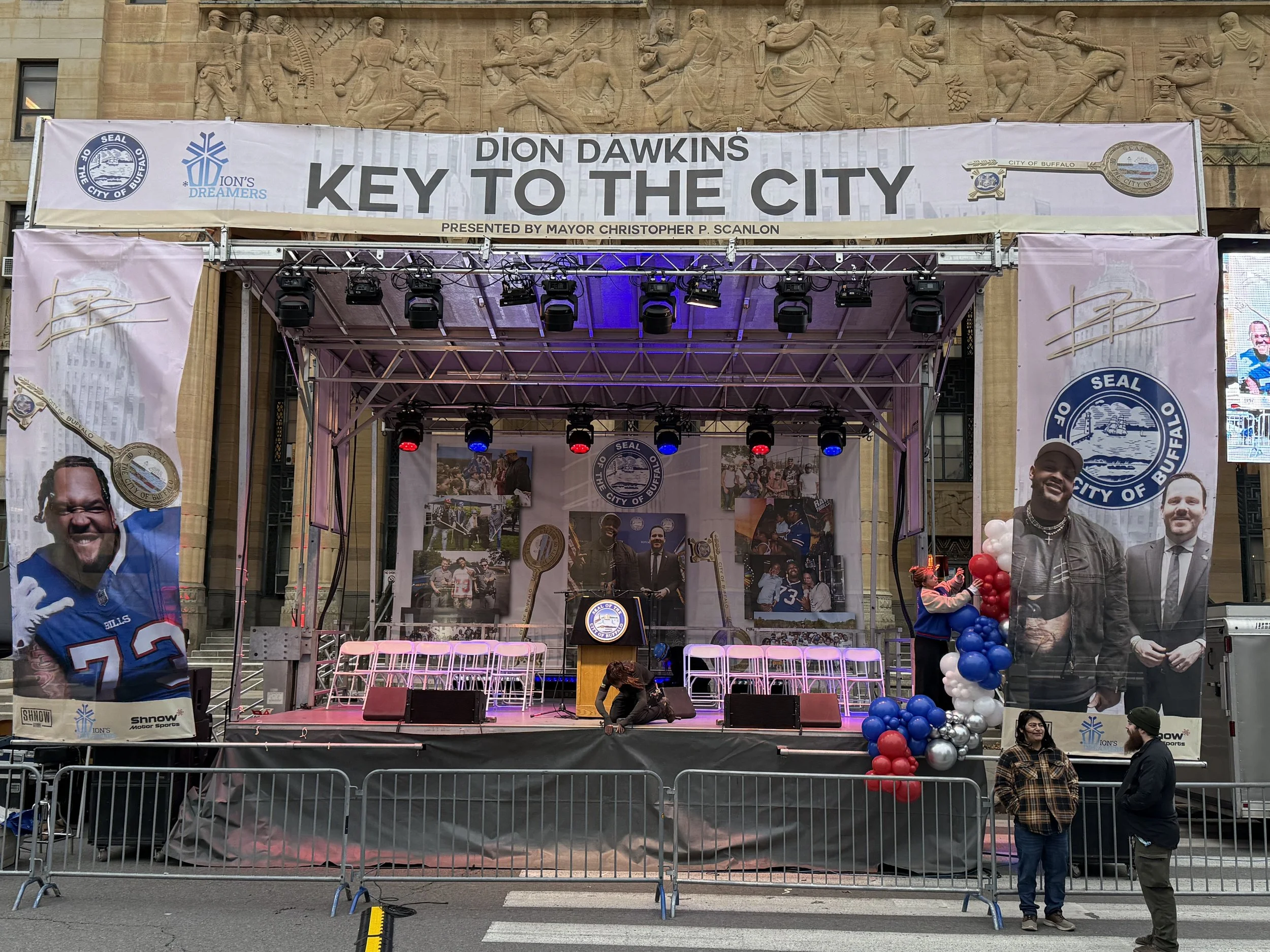 Stageline mobile stage rental Buffalo New York Buffalo Bills Dion Dawkins