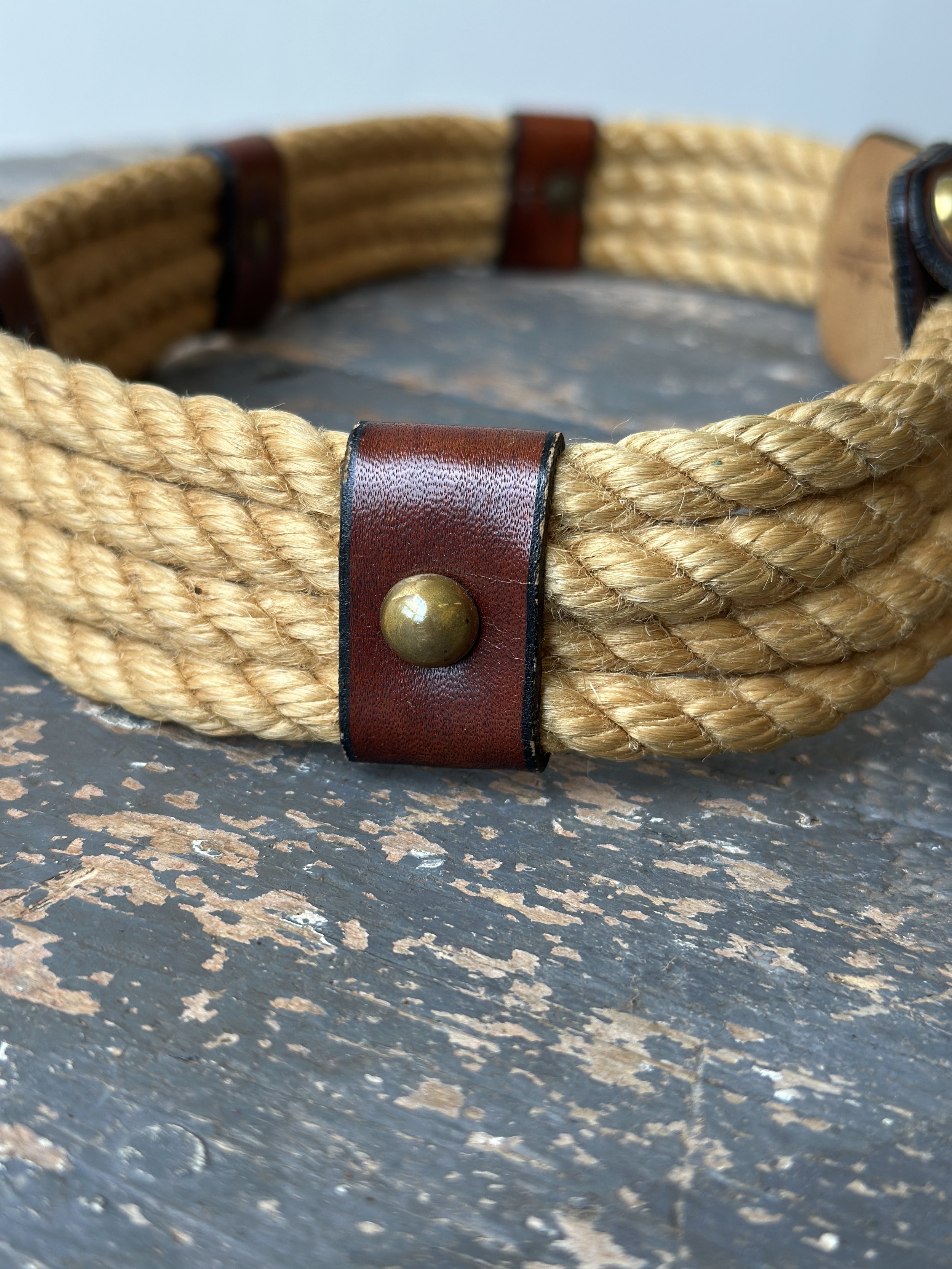 Vintage Rope + Leather Belt with Brass Details by Etienne 