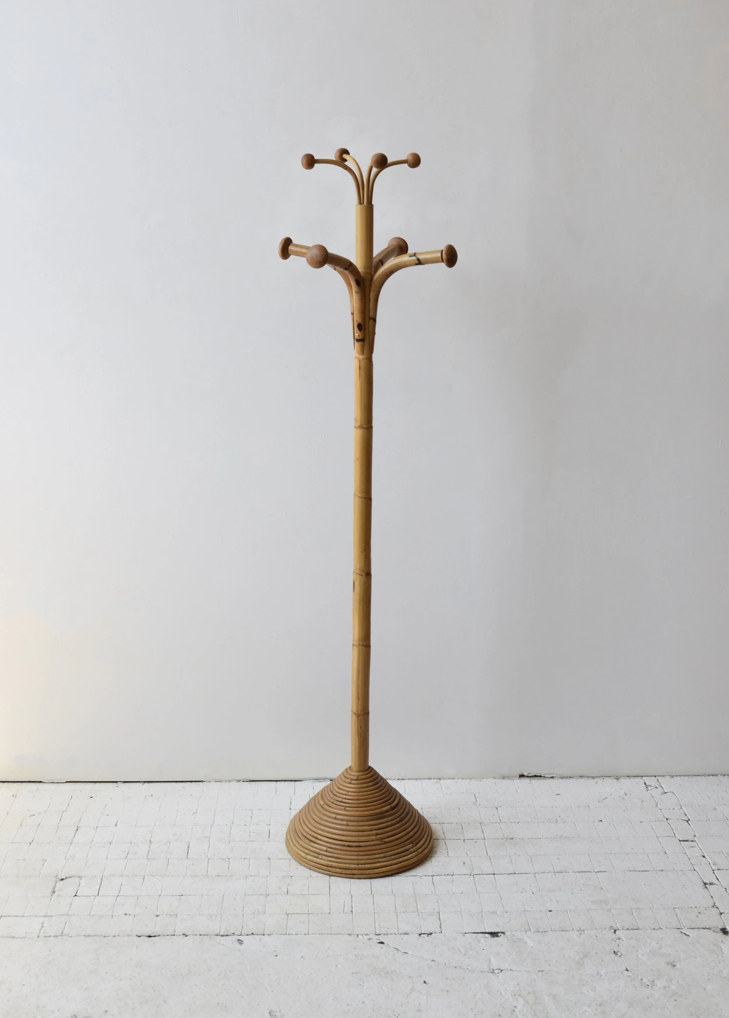 Vintage Pencil Reed + Bamboo Coat Rack in the Manner of Franco