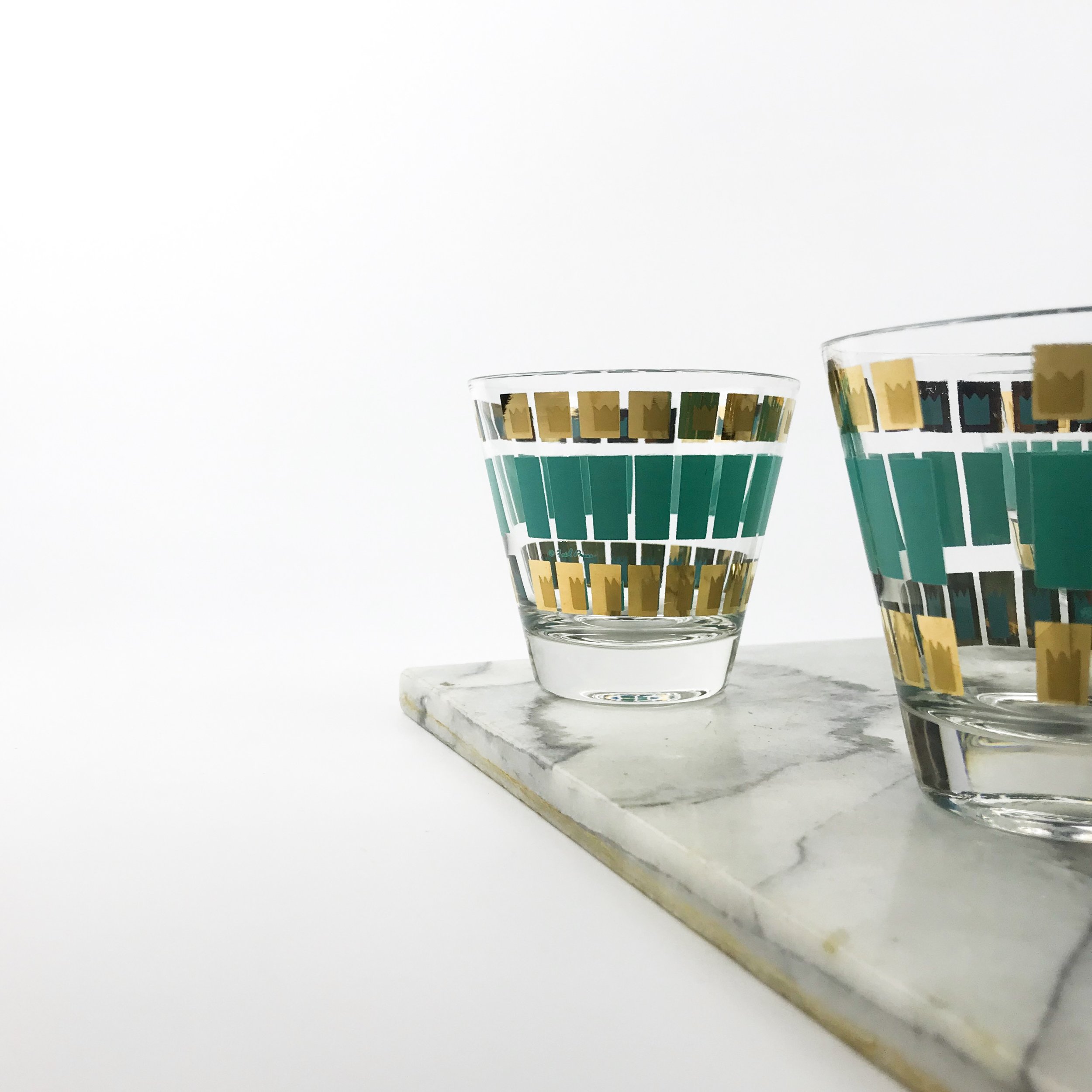 Vintage Fred Press Teal Stripe/Gold Crowns Set  portmanteau new york