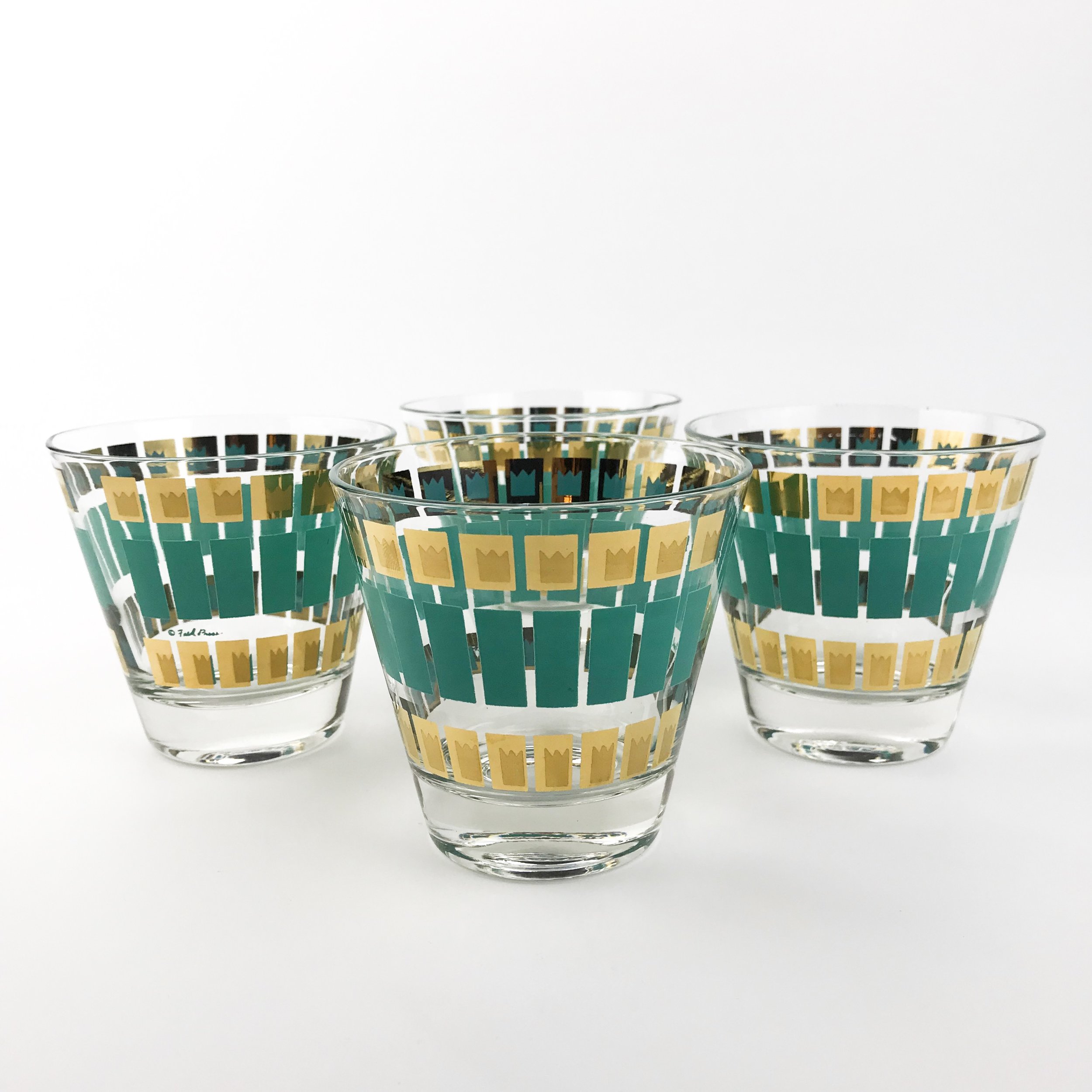 Vintage Fred Press Teal Stripe/Gold Crowns Set  portmanteau new york