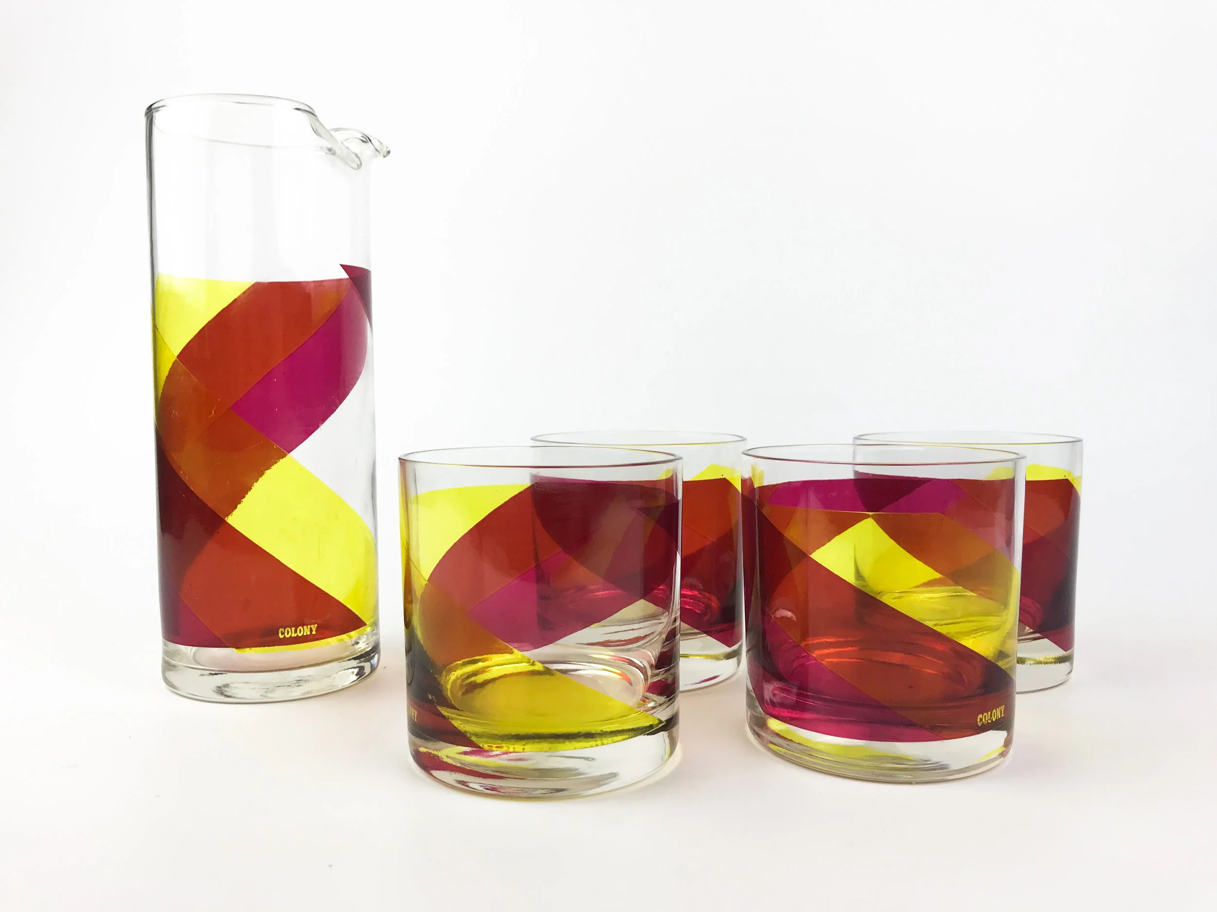 Vintage Colony Mod Red/Yellow Swirl Glass Set