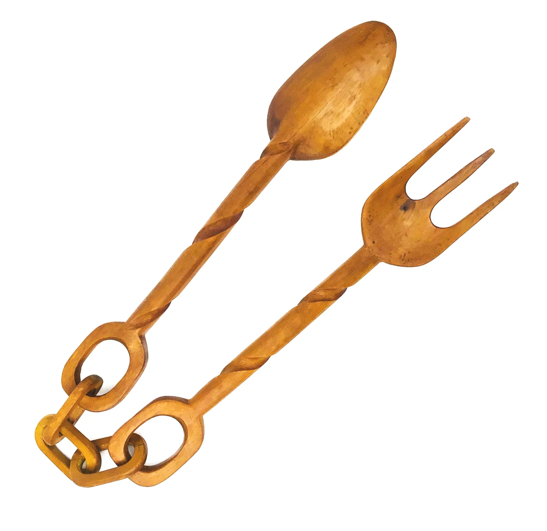 Vintage Mid-Century Teak Interlocking Decorative Serving Fork + Spoon