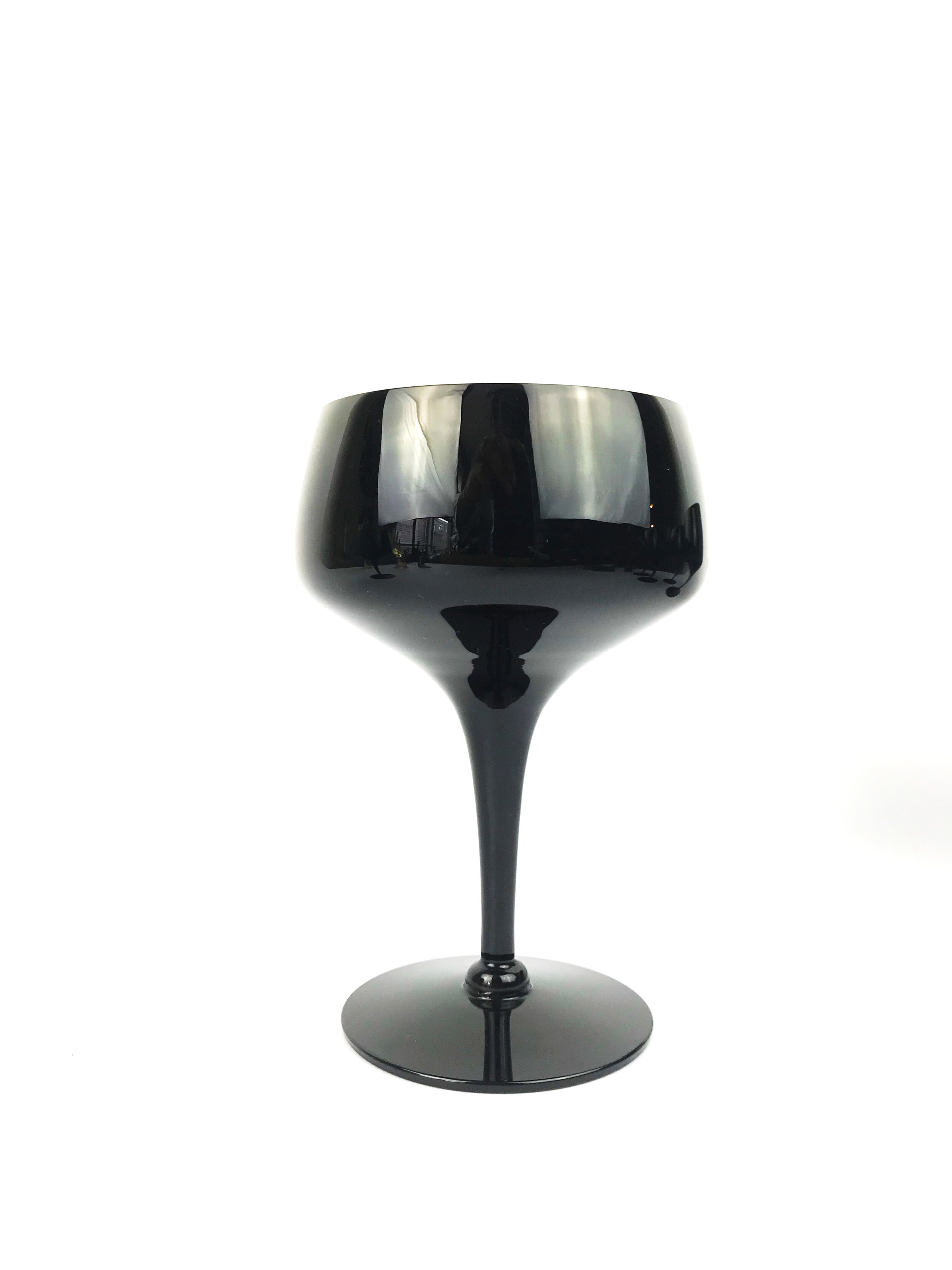 Vintage Mid Century Morgantown Black Amethyst Coupes/Wine Glasses (Set of  6)  portmanteau new york