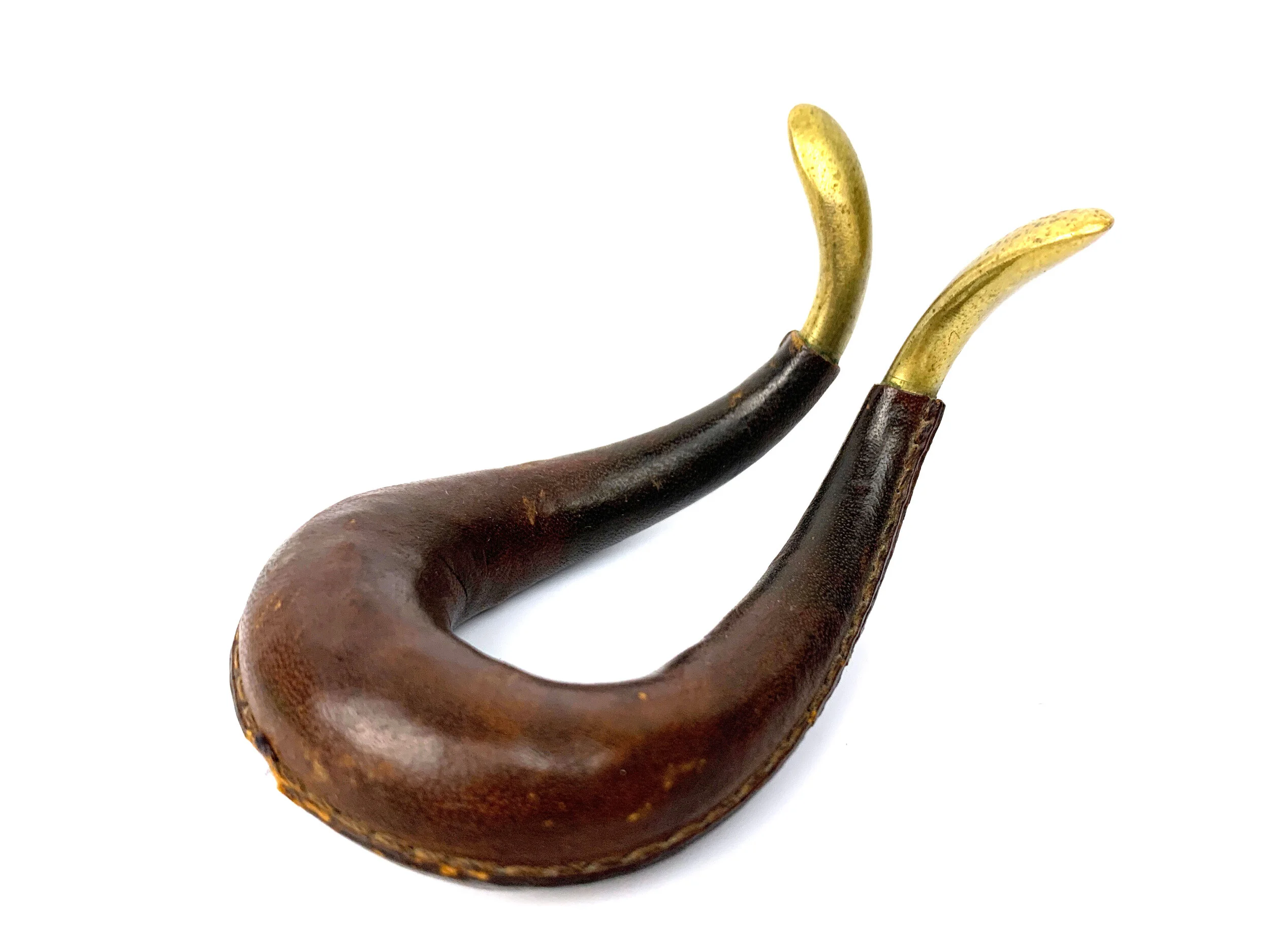 Vintage 1950's Carl Aubock Sculptural Leather Wrapped Brass Pipe Rest