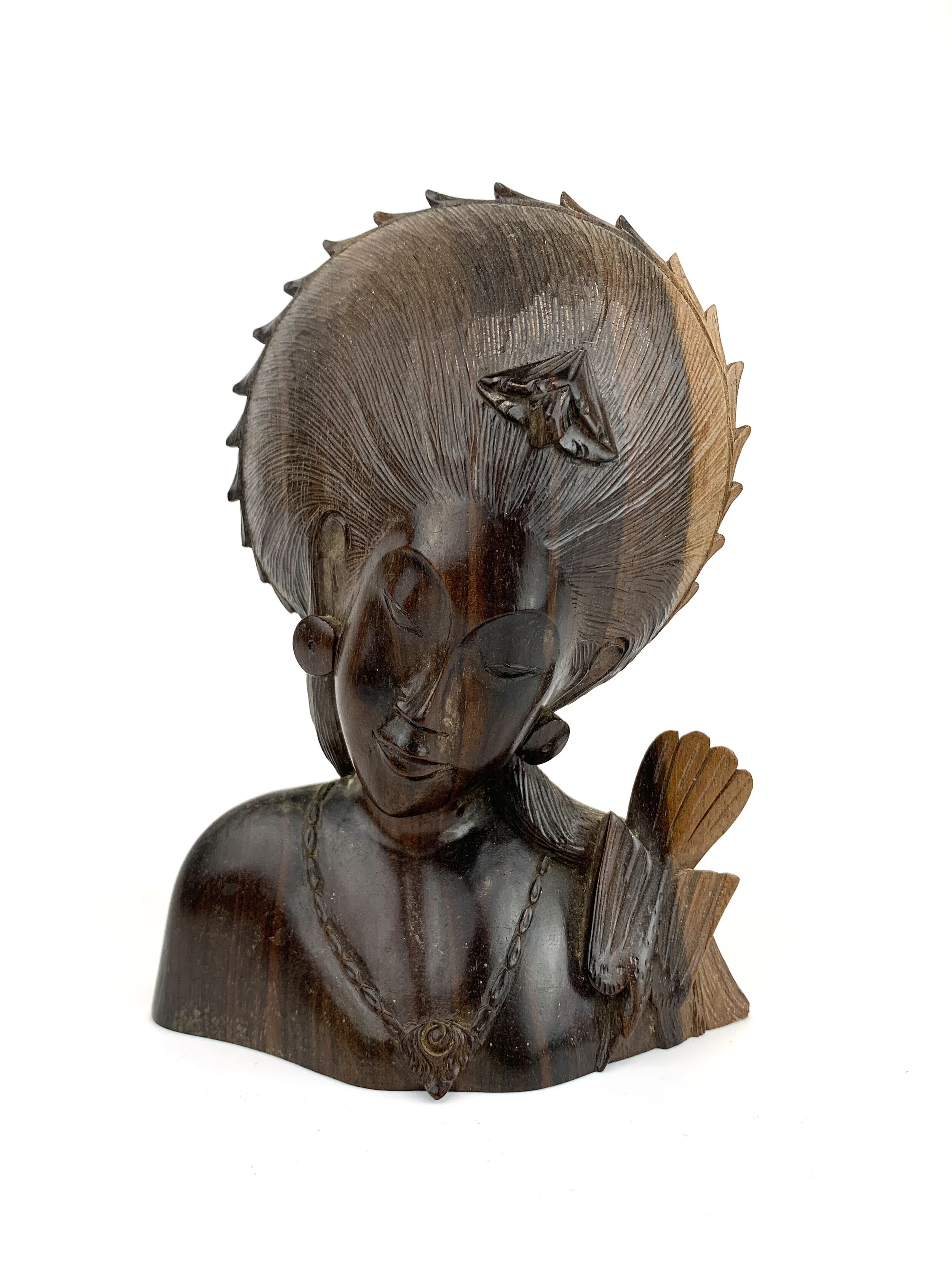 Vintage Hand Carved Wood Bust Of Balinese Woman 