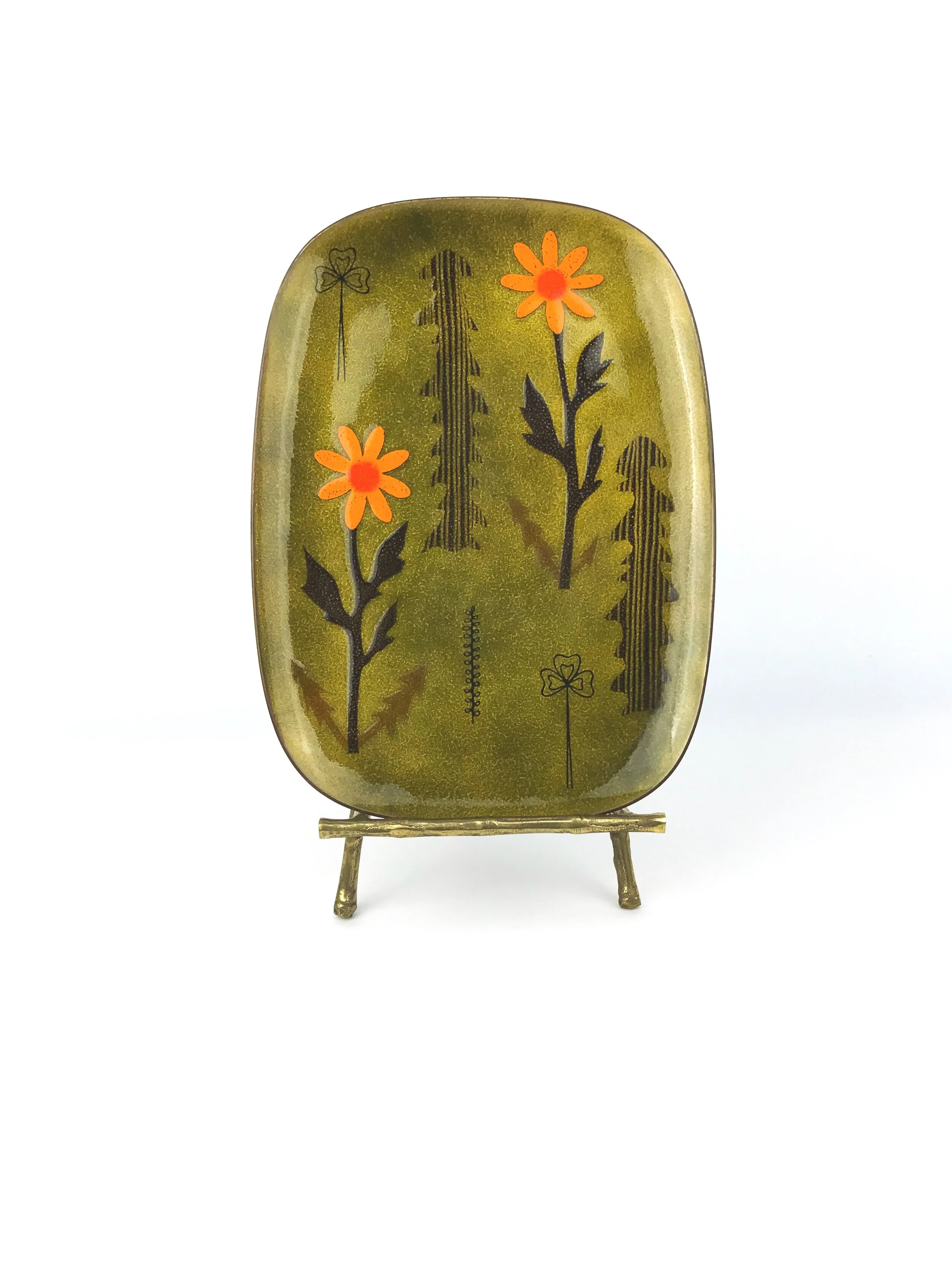 Miguel Pineda Mexican Enamel Dish With Trees and Flower Motif