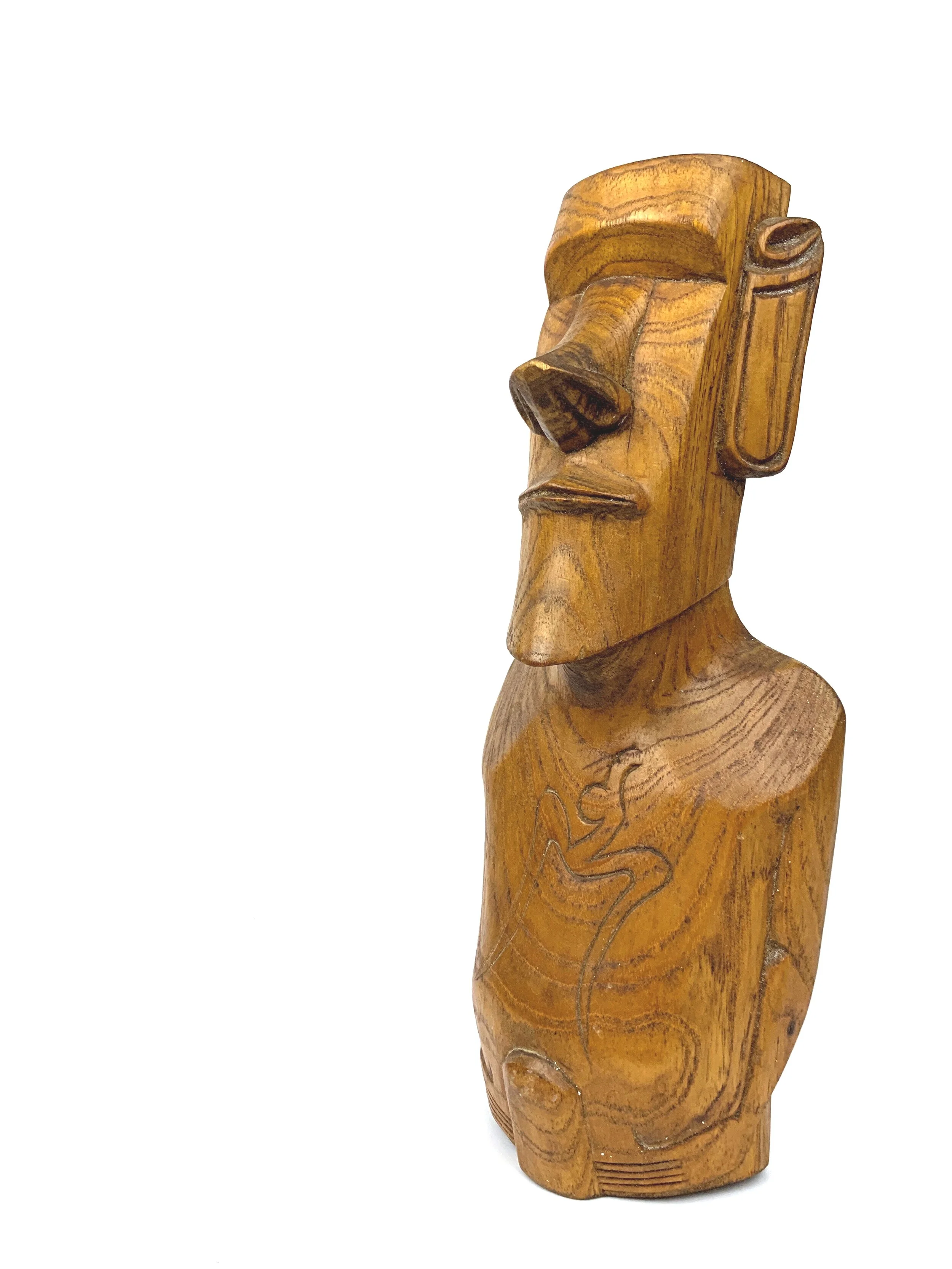 Vintage 1950s Hand Carved Wood Moai Rapa Nui Figure Easter Island