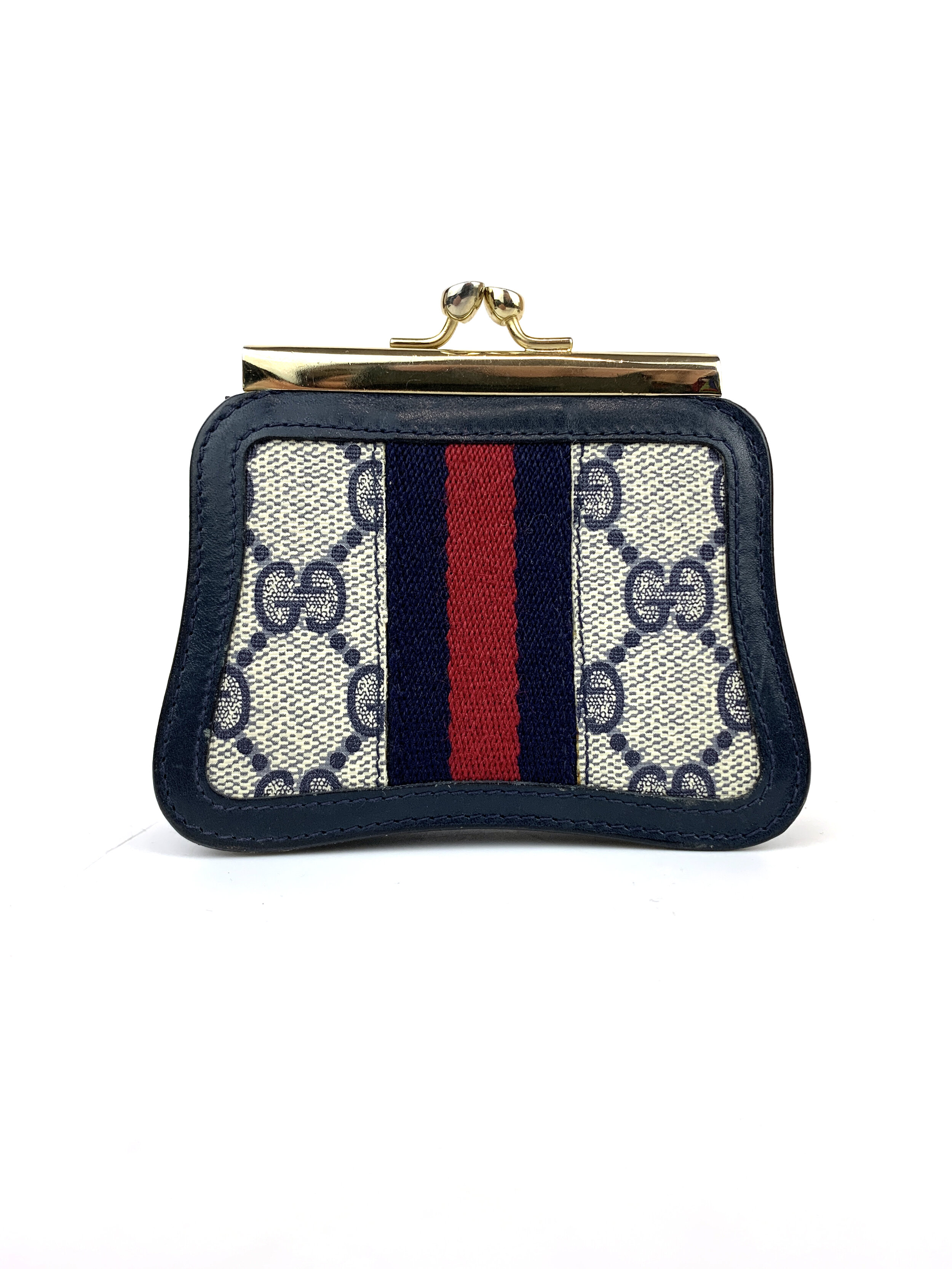 Vintage Gucci navy blue monogram canvas handbag 1980s