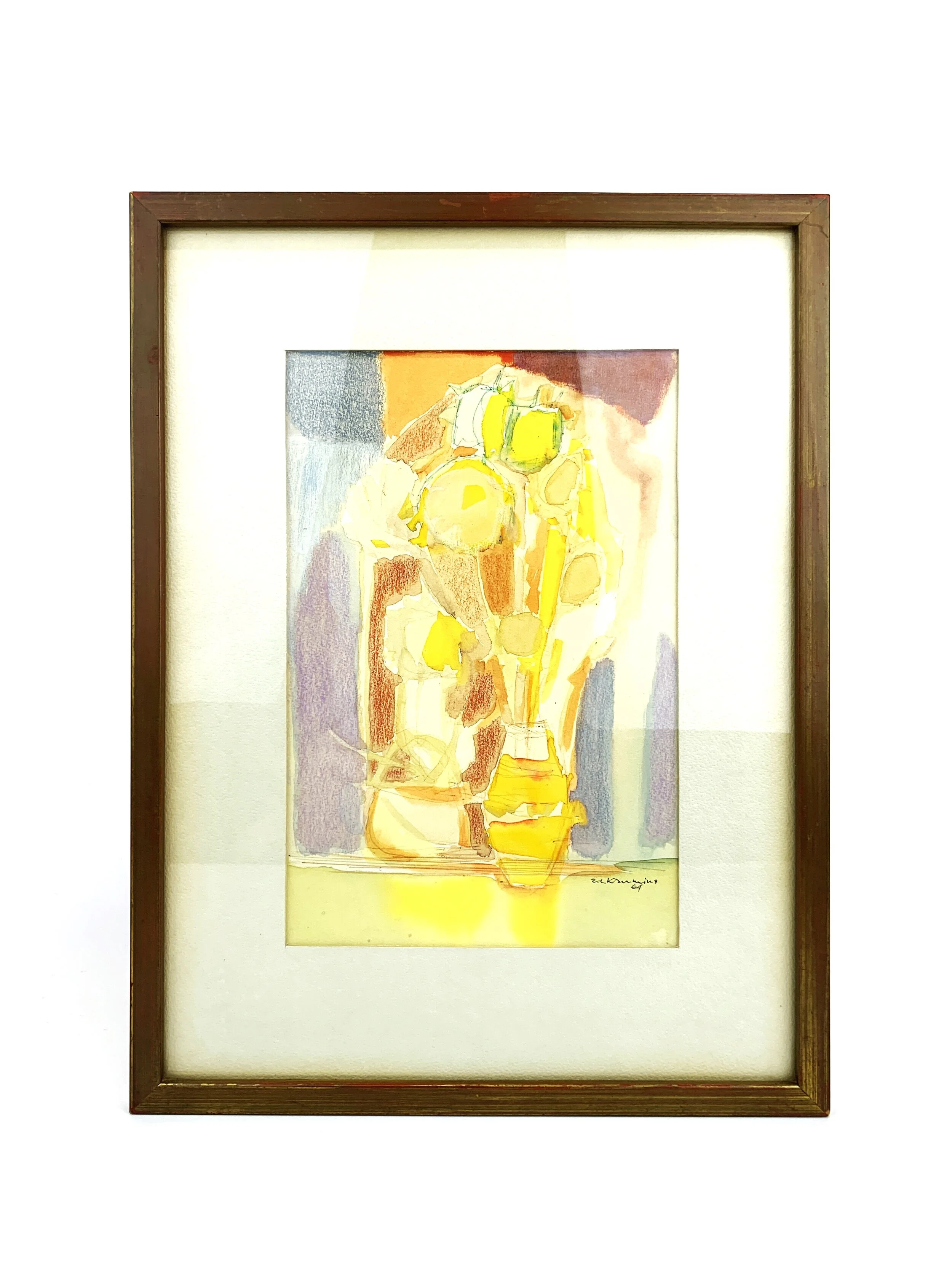 Vintage Edgar Krumins "Still Life With Flowers" Original 1964 Watercolor From The Vincent Price Collection, Sears, Roebuck and Co. 