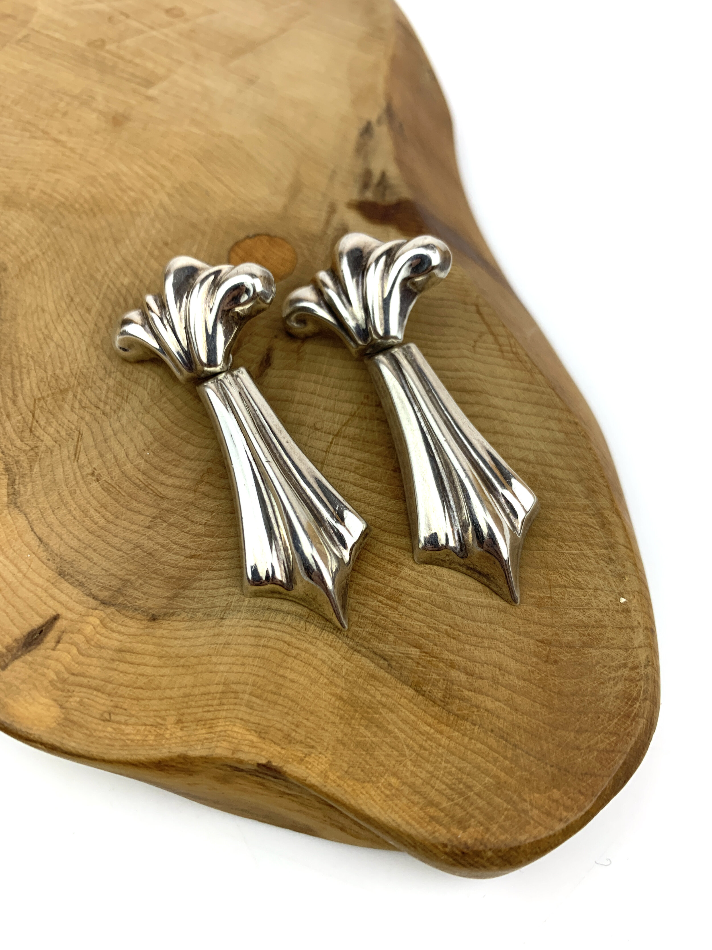 Vintage Taxco Mexico Sterling Silver Hollow Drop Earrings