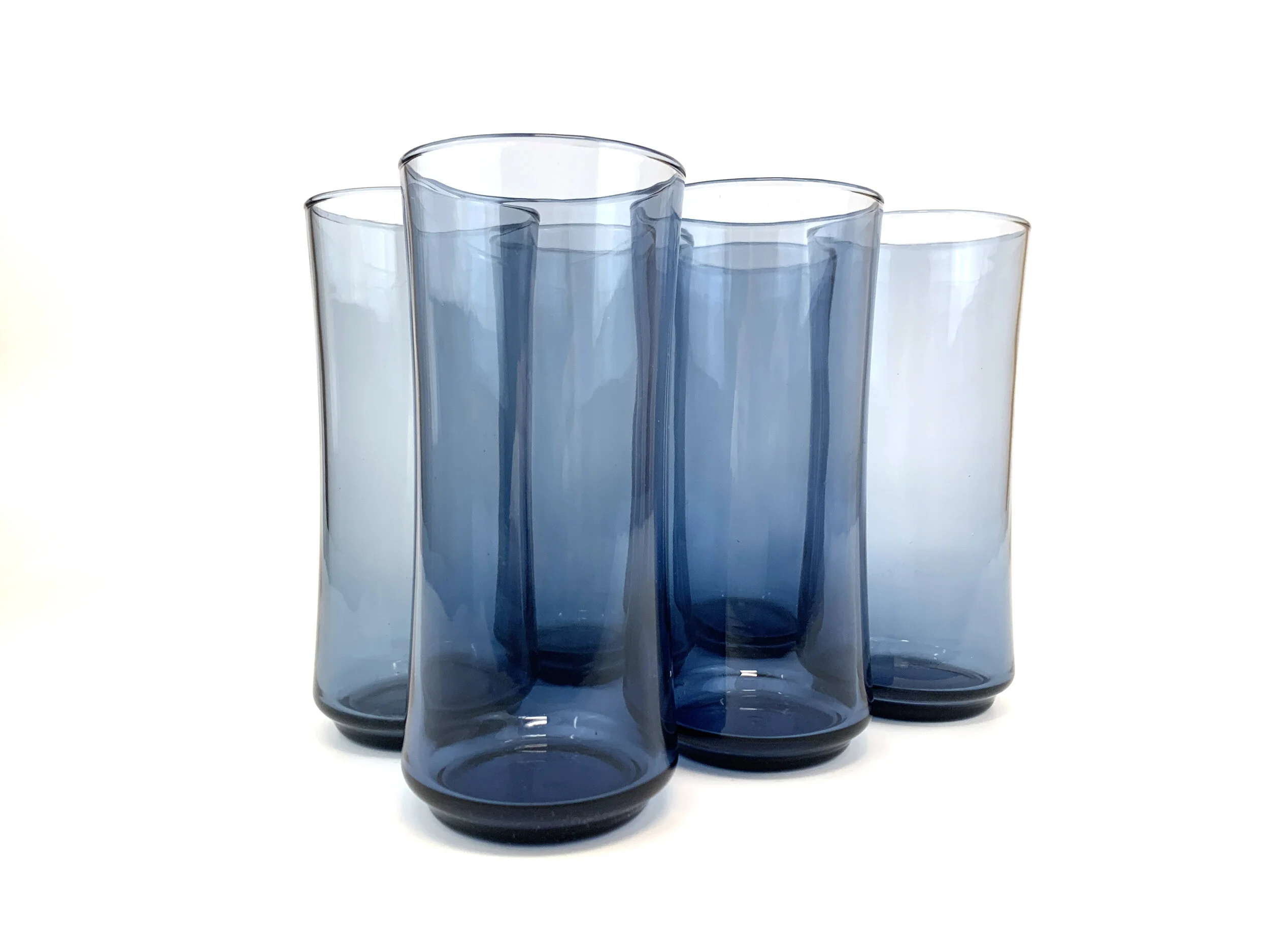 Vintage Set of Six Blue Gray Libbey Tall Glasses