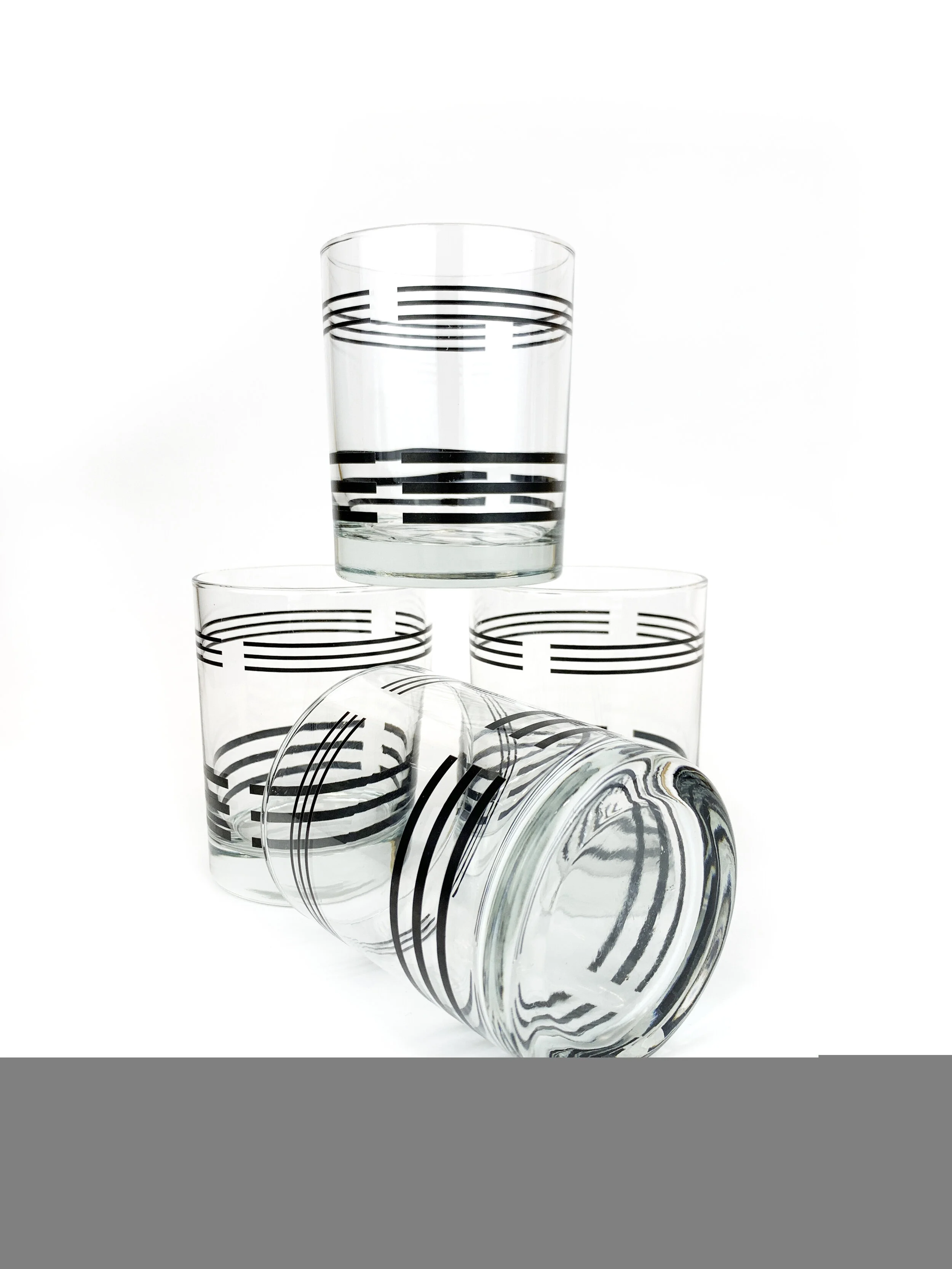 Vintage Mid Century Mod Striped Old Fashioned Glasses, Set of Four