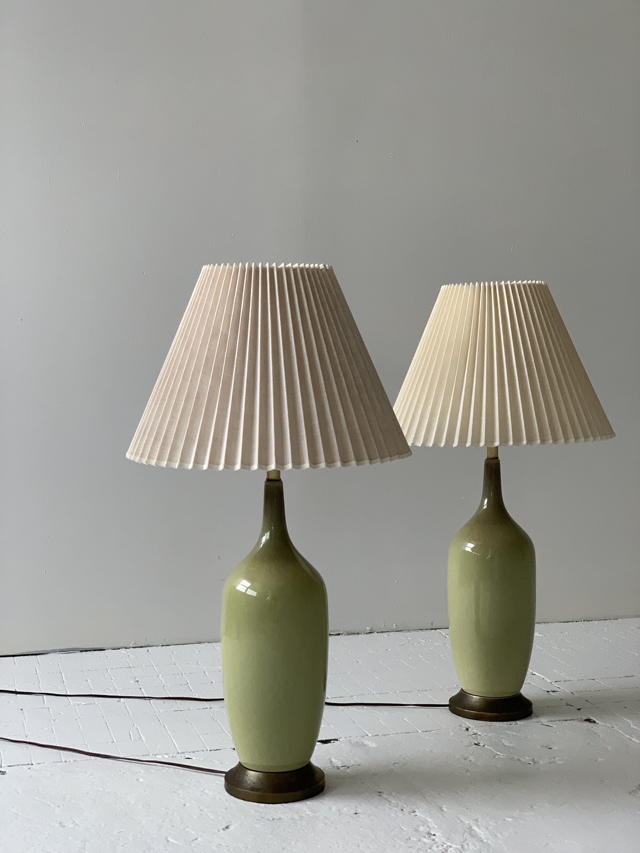 Pair of Vintage 1960s Ceramic Pear Green Lamps 