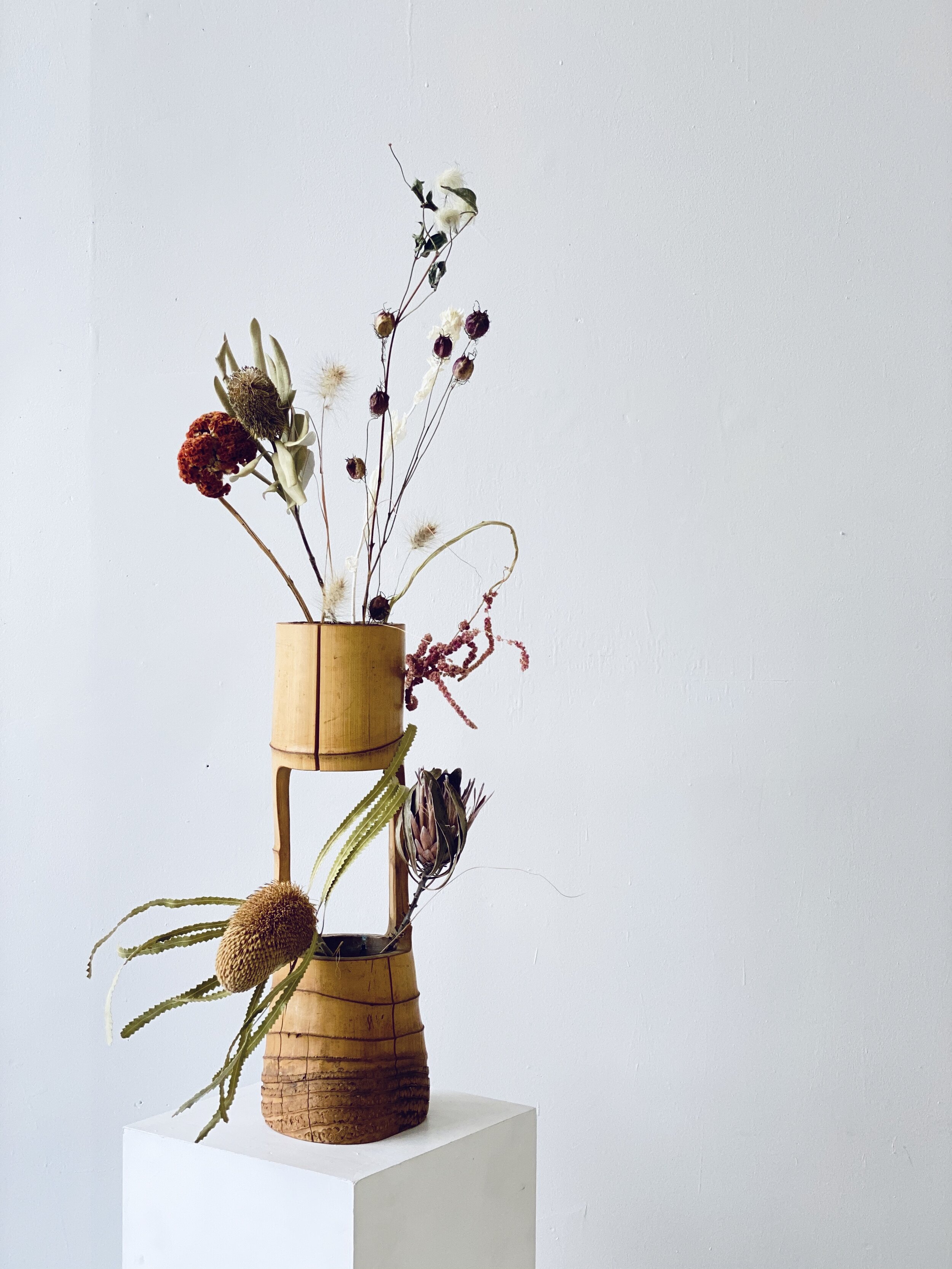 Vintage Bamboo Ikebana ni-ju-giri Vase, Circa 1950s, Japan — portmanteau  new york